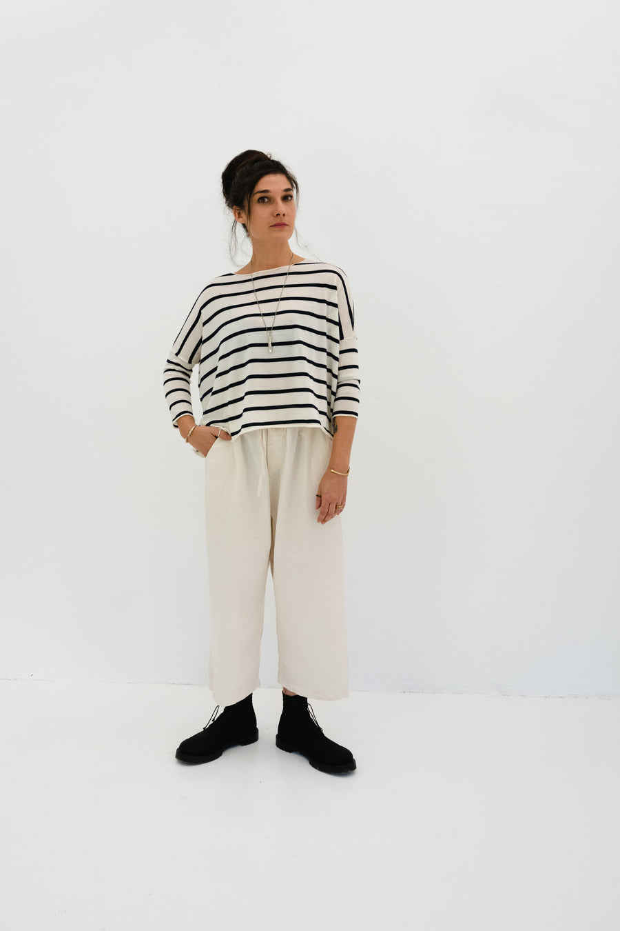 Emi Wool Jumper - Cream with Navy Stripe