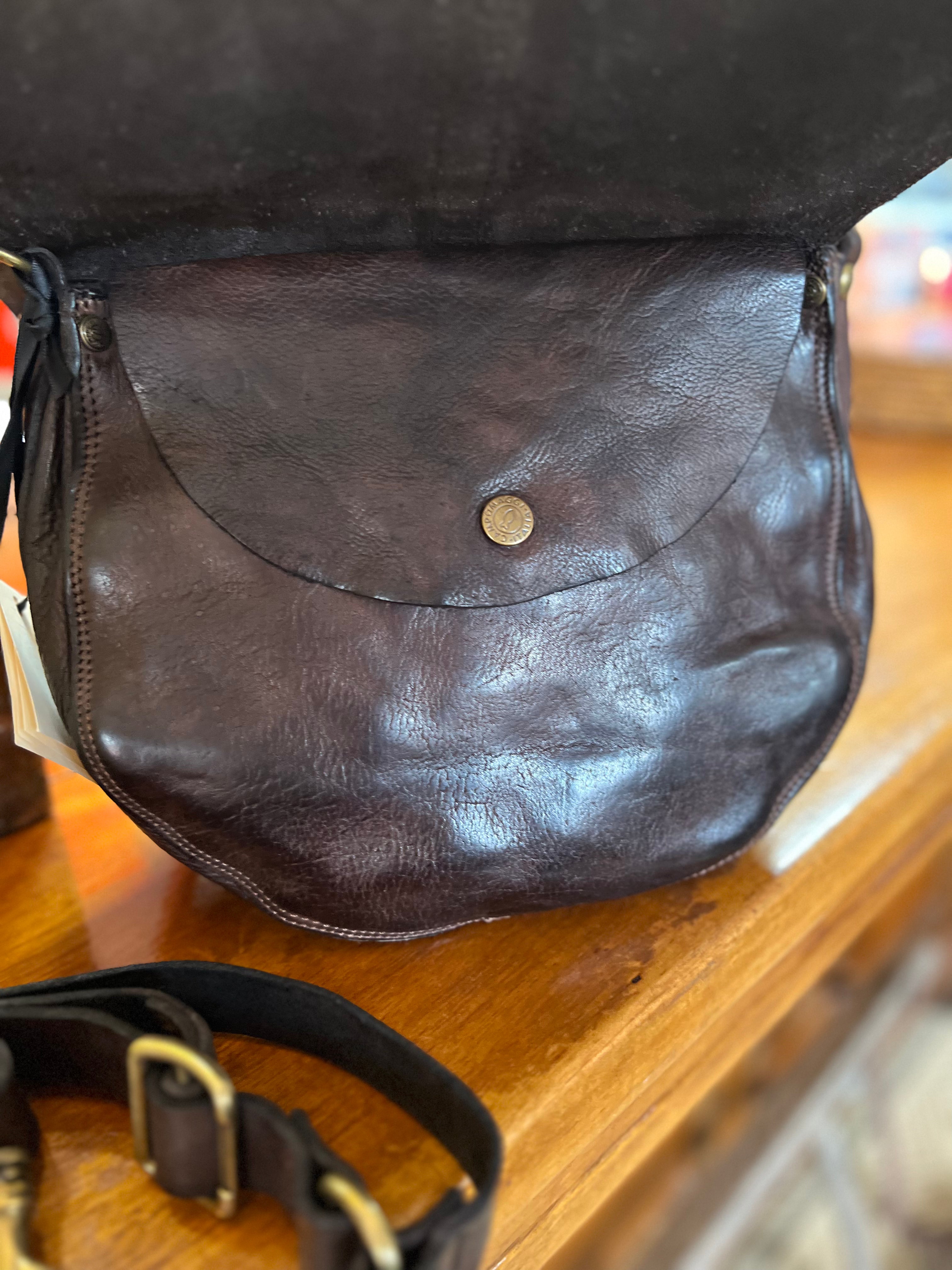 Eracle Shoulder Bag with Brass Ring - Dark Brown