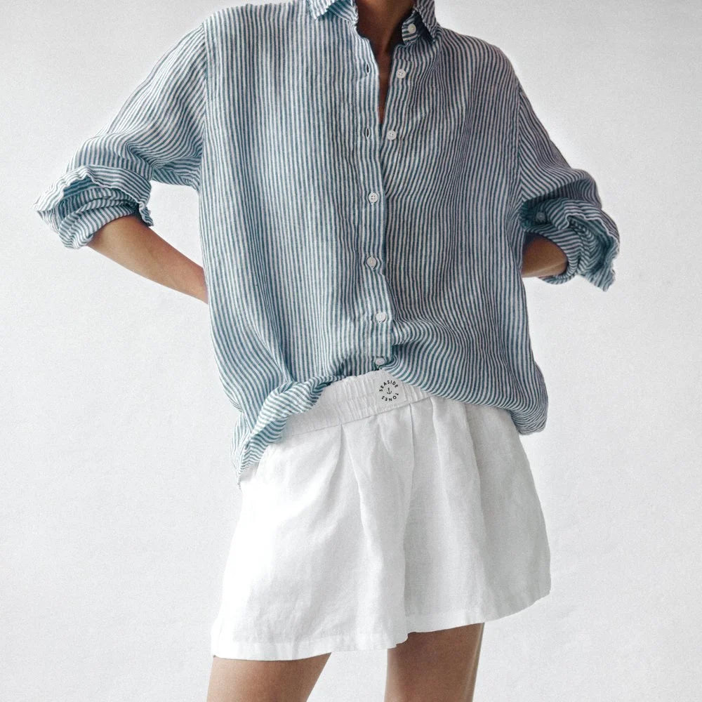 Striped linen shirt navy