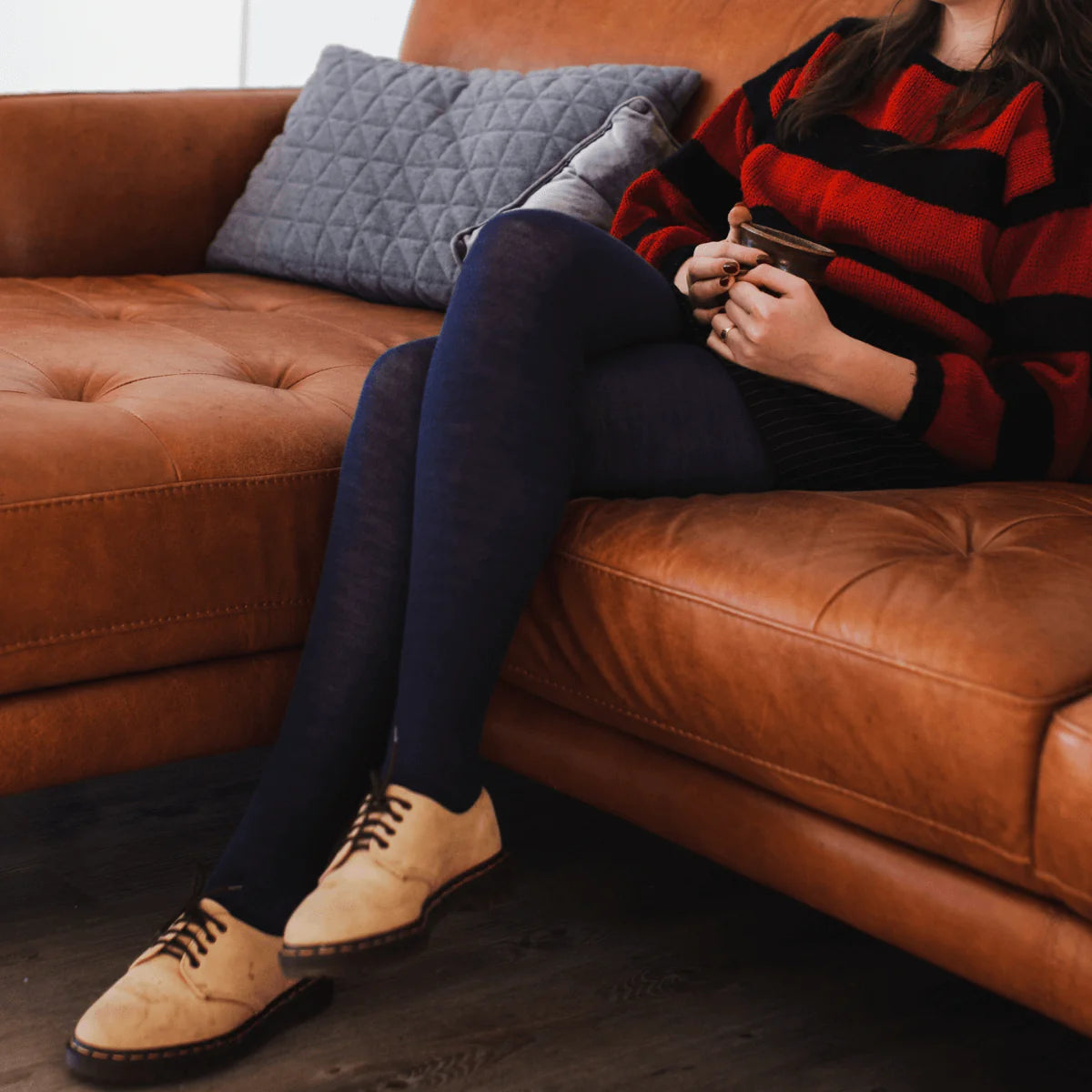 Merino Wool Textured Knit Tights - Night