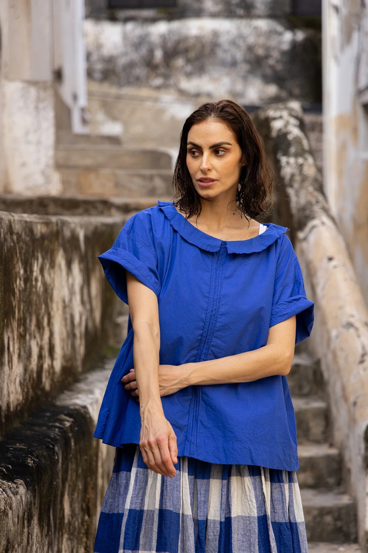 Mia Top - Cotton Poplin - Cobalt