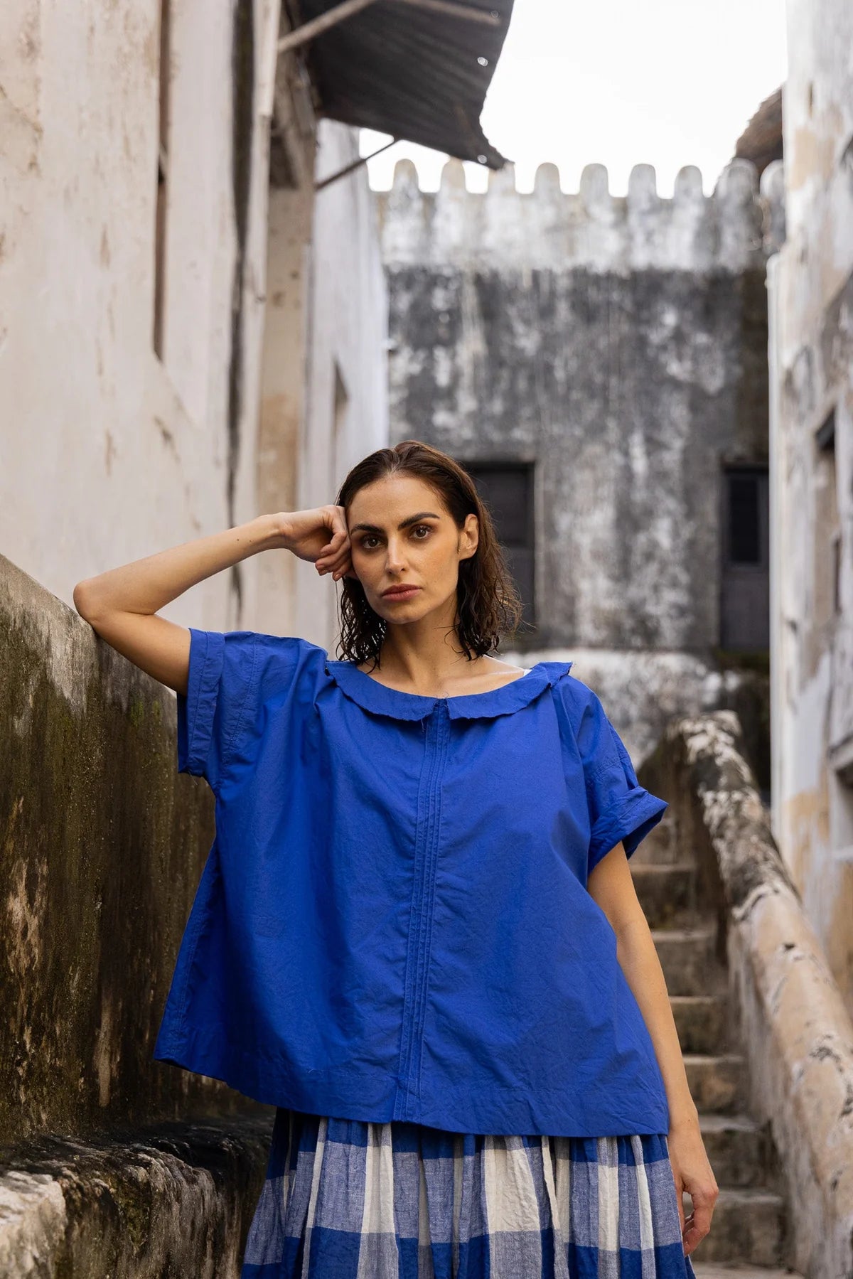 Mia Top - Cotton Poplin - Cobalt