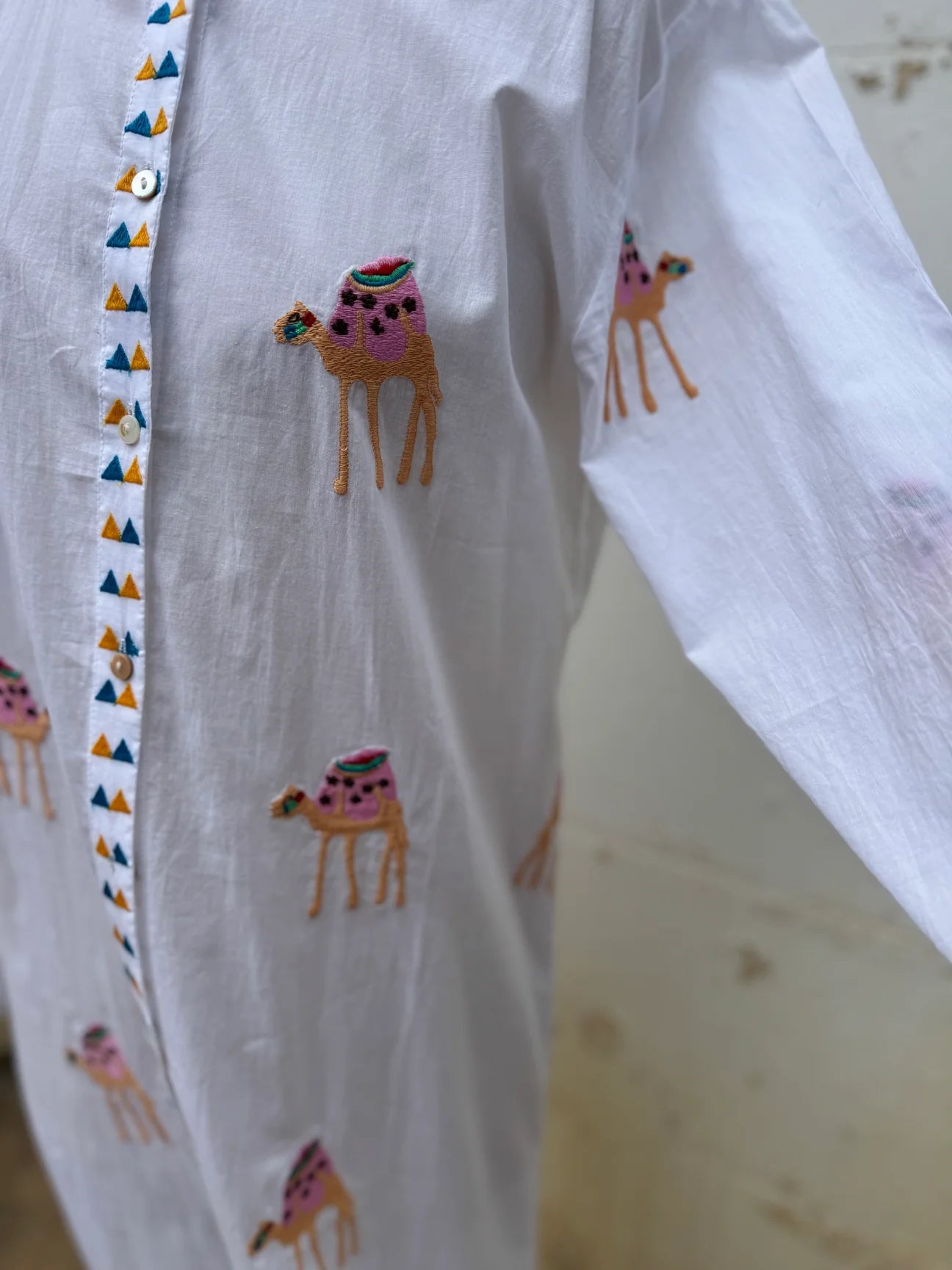 Camel Train Cotton Shirt Dress