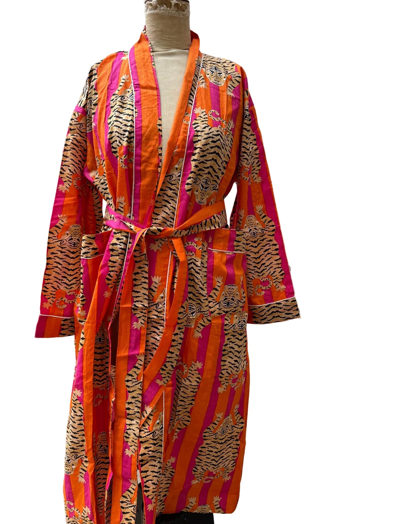 Orange and Pink Stripe Tiger Cotton Robe
