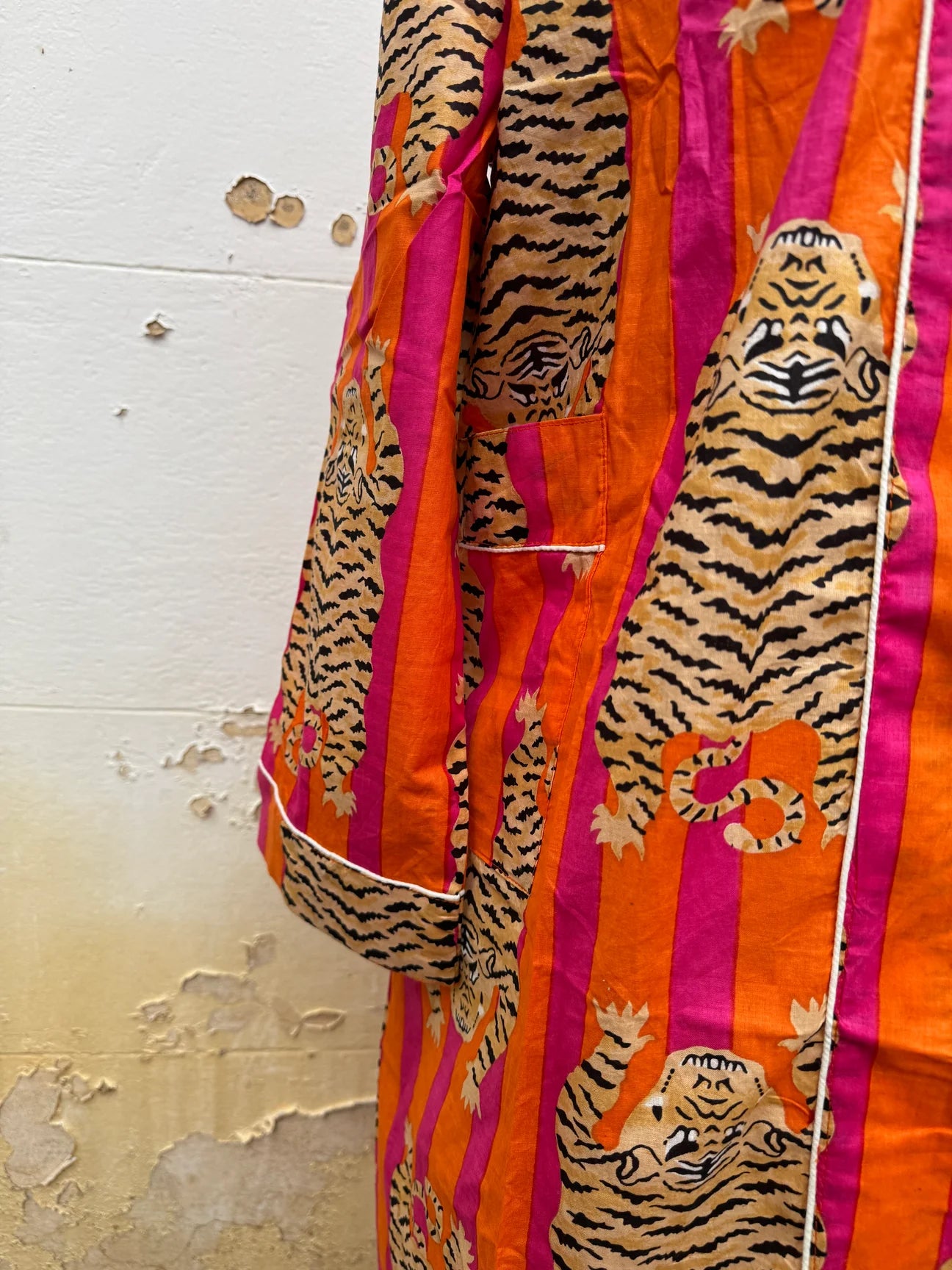 Orange and Pink Stripe Tiger Cotton Robe