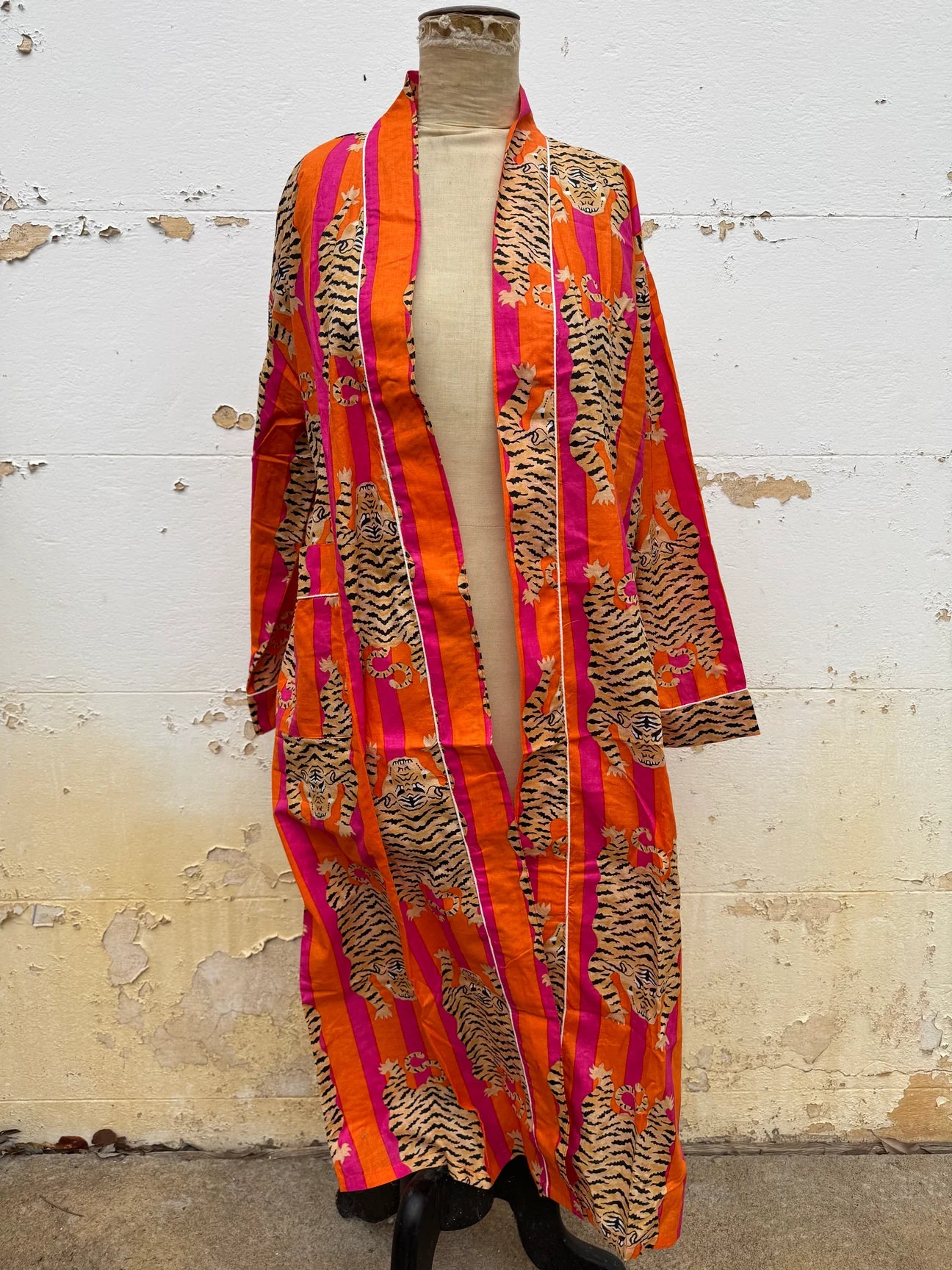 Orange and Pink Stripe Tiger Cotton Robe