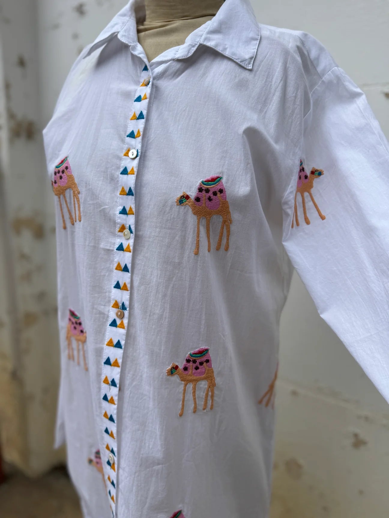 Camel Train Cotton Shirt Dress