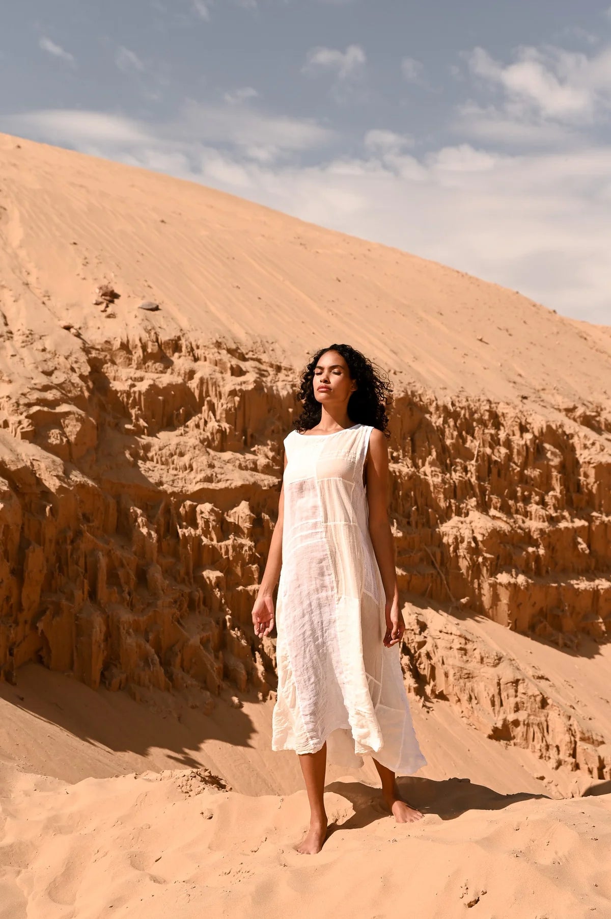 MUSKAN DRESS - COTTON & LINEN - Warm White