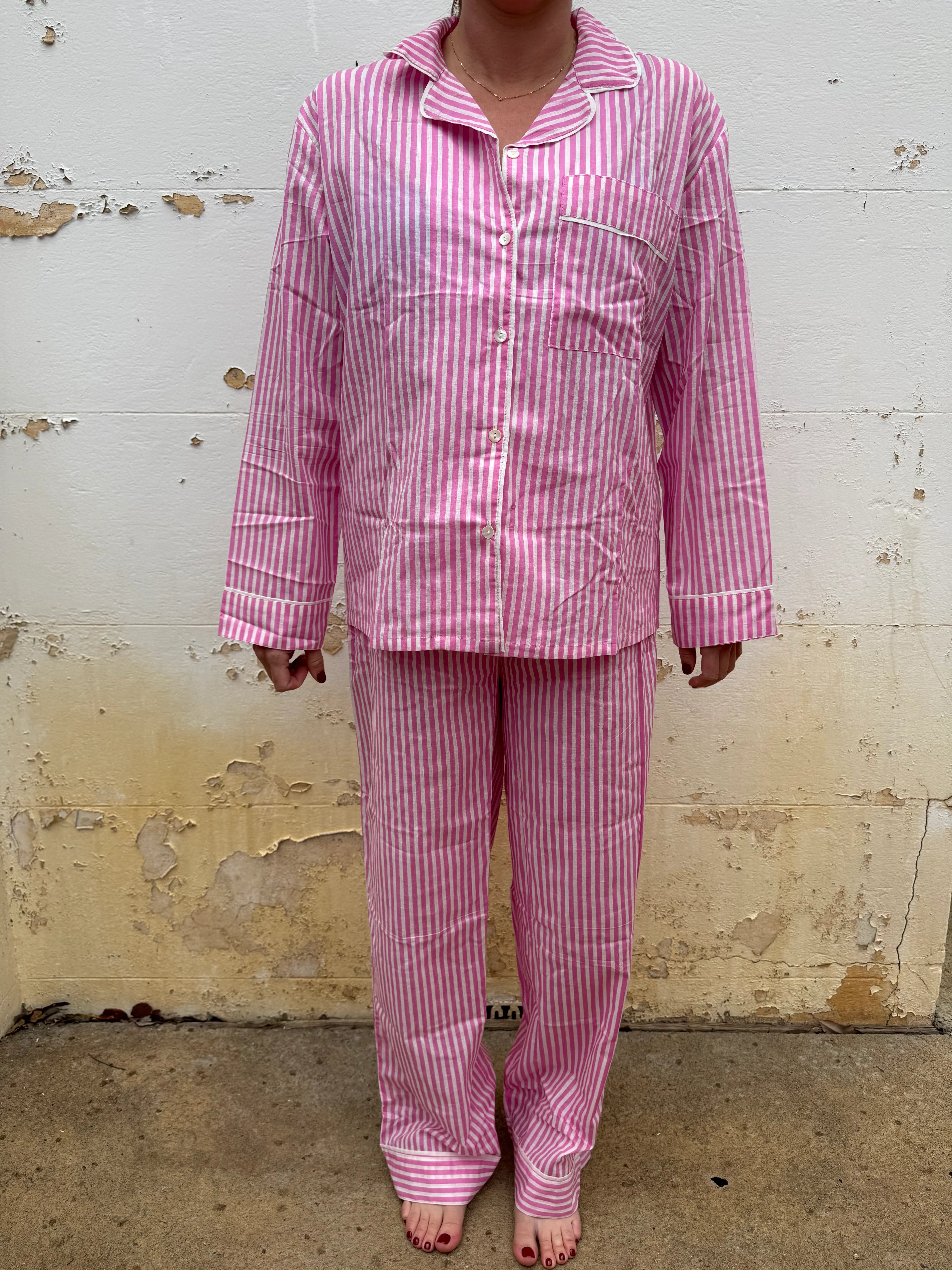 Pink Stripe Cotton Pyjamas Set