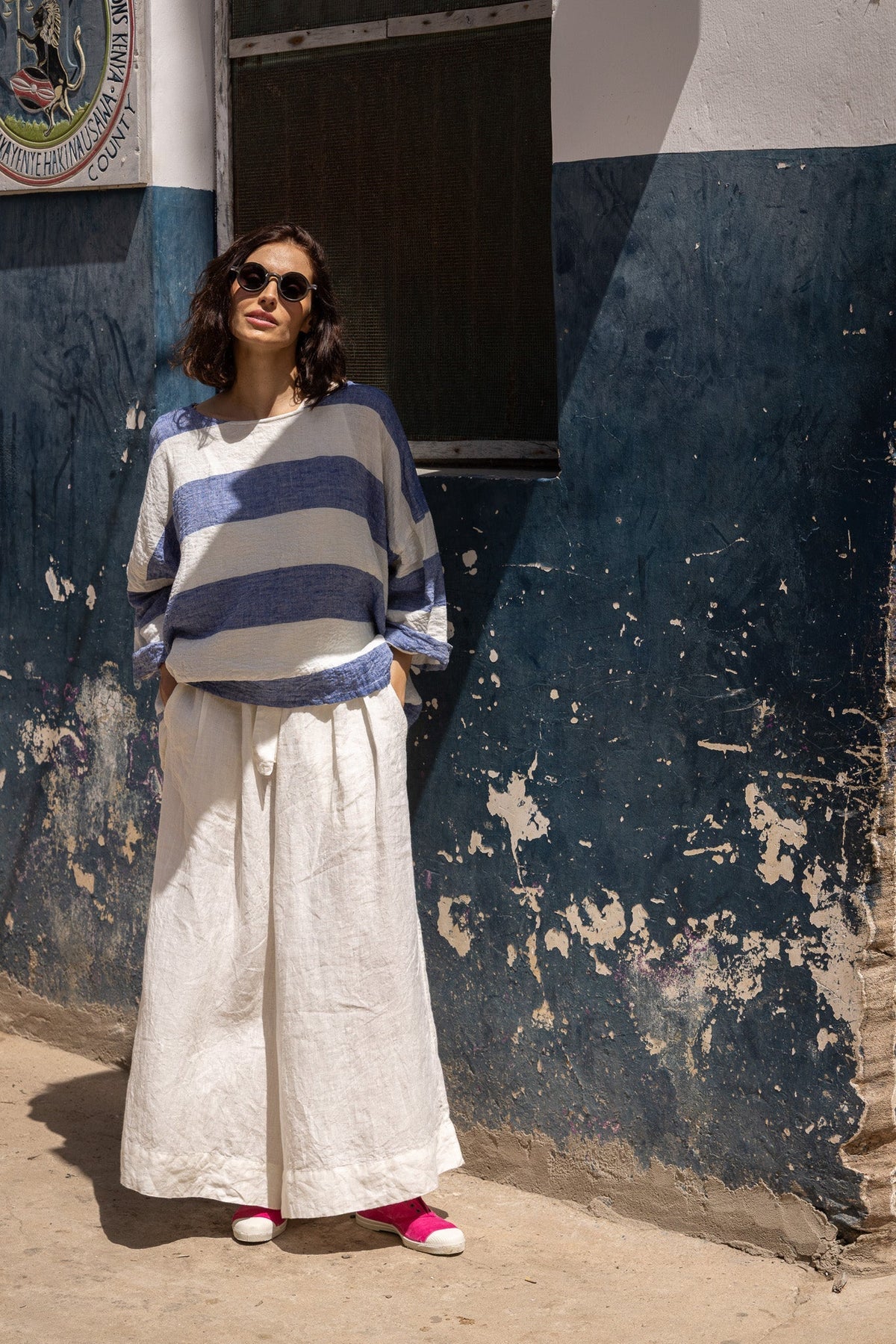 Saba Top - Linen - Blue Stripe