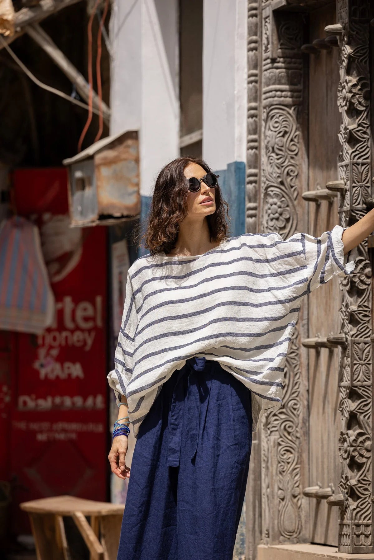 Saba Top - Linen - Nautical Stripe