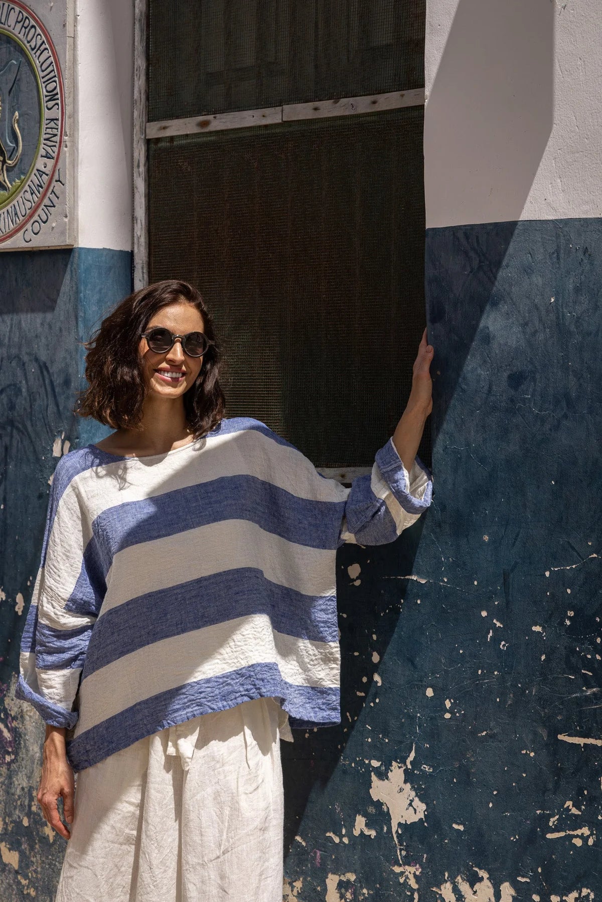 Saba Top - Linen - Blue Stripe