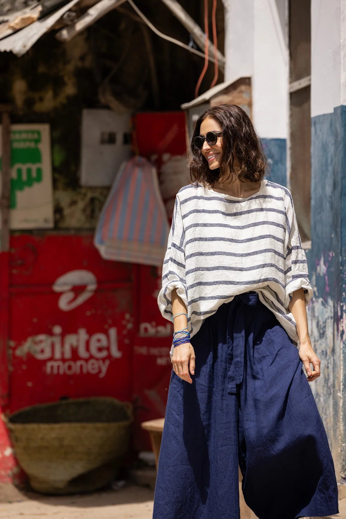 Saba Top - Linen - Nautical Stripe