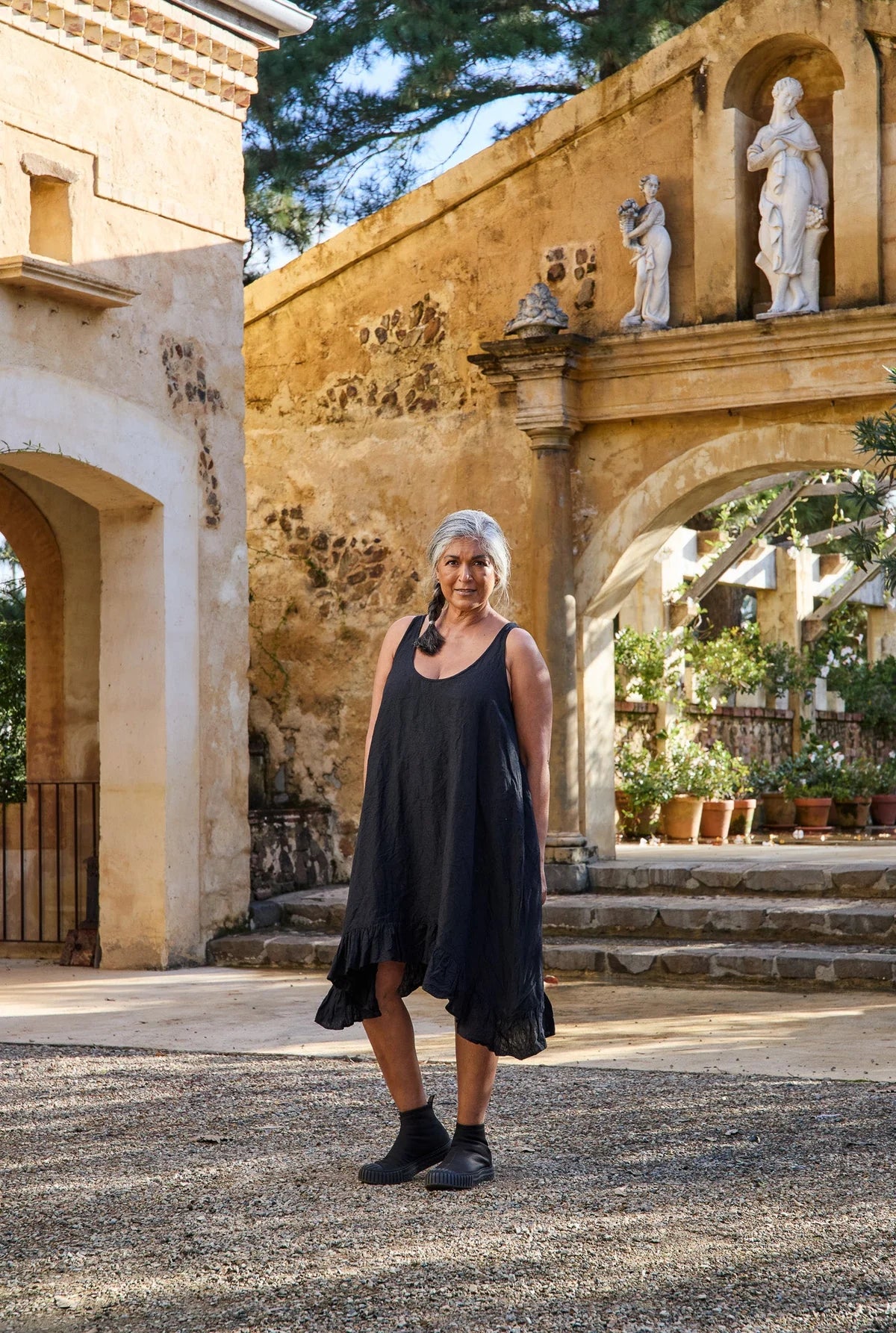 SURI SLIP dress - LINEN - black