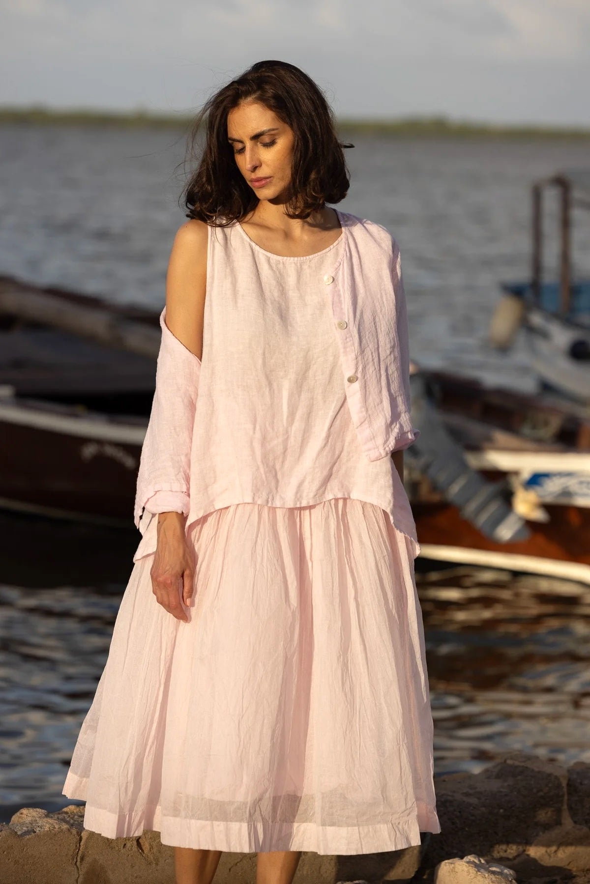 Taji Top - Linen - Pink