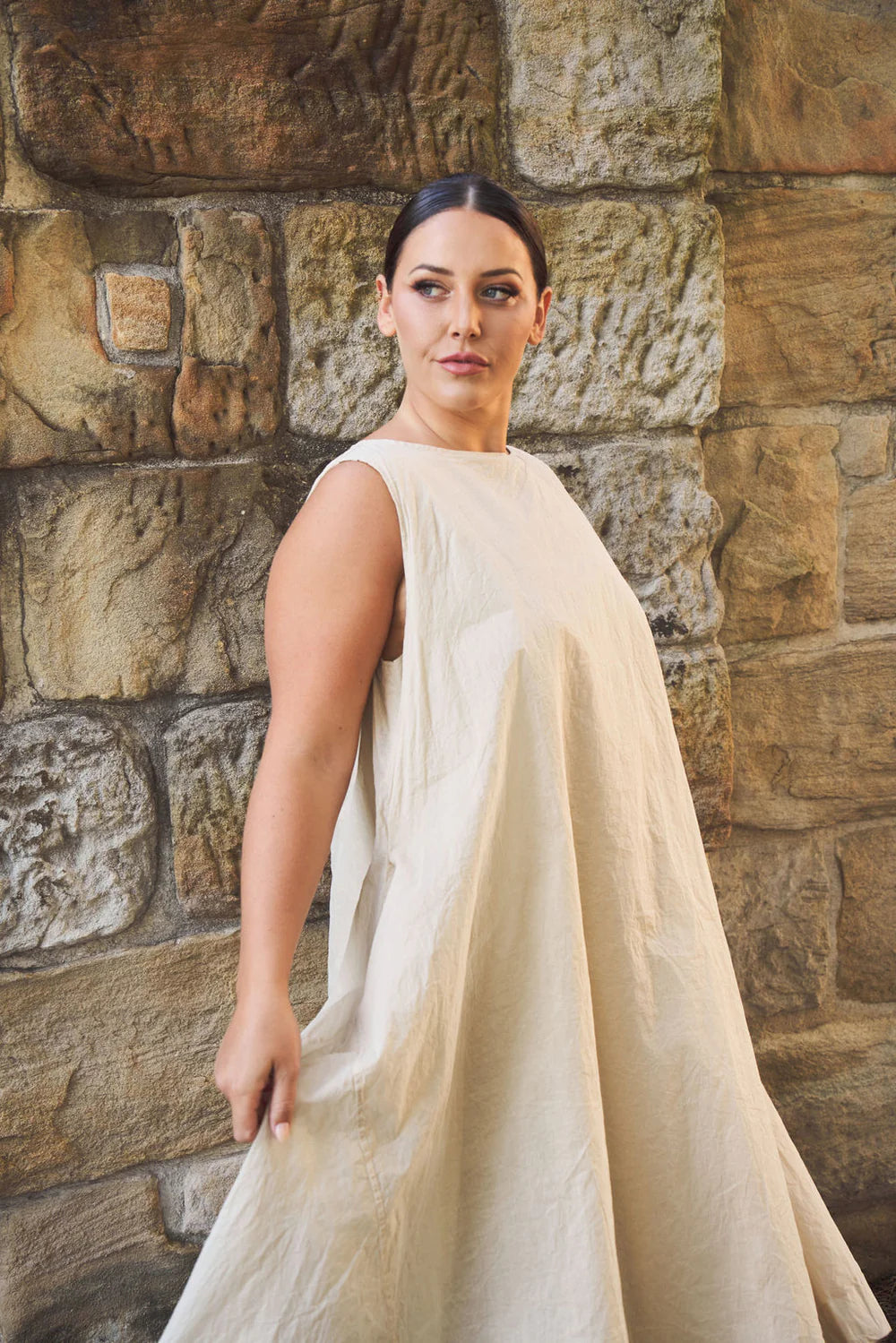 Zahra Dress - cotton organdy & paper cotton Ecru