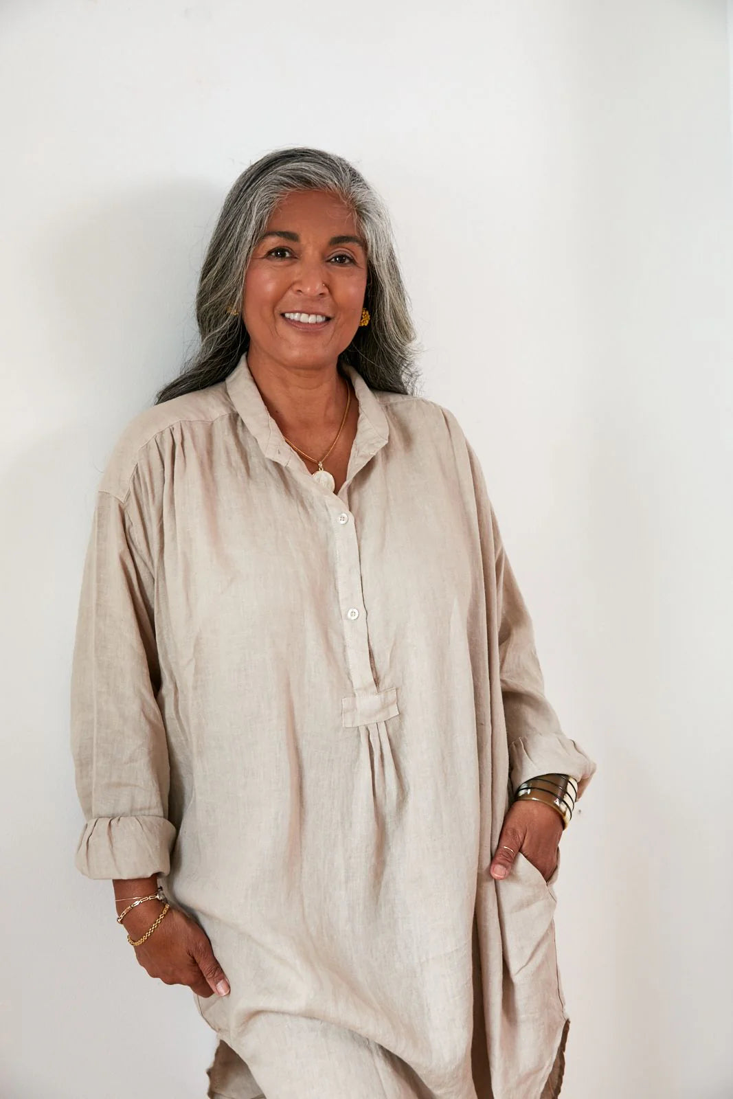 RIVIERA SOFT LINEN GATHERED SHIRT - Natural