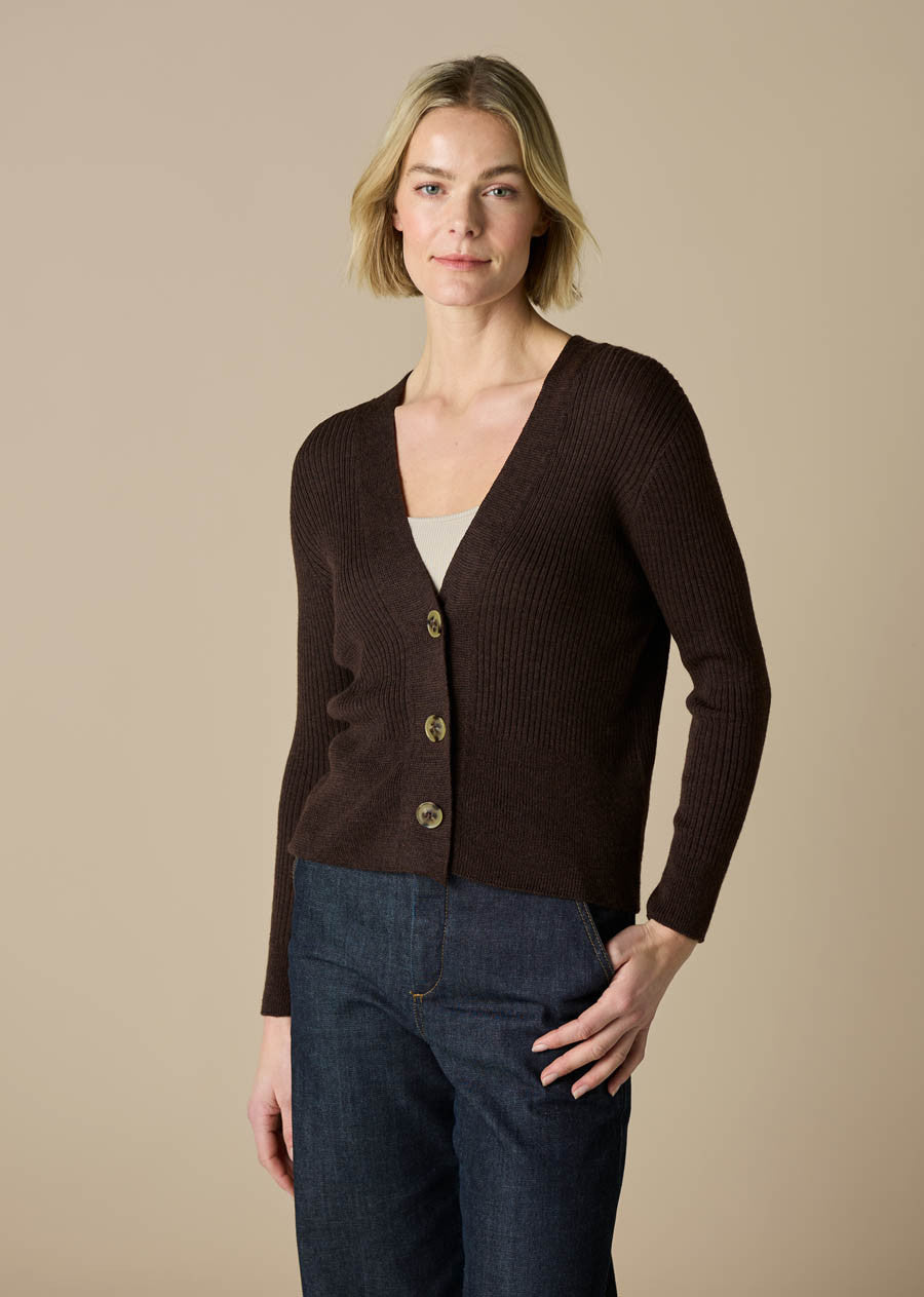 Wednesday Merino Wool Cardigan - Chocolate