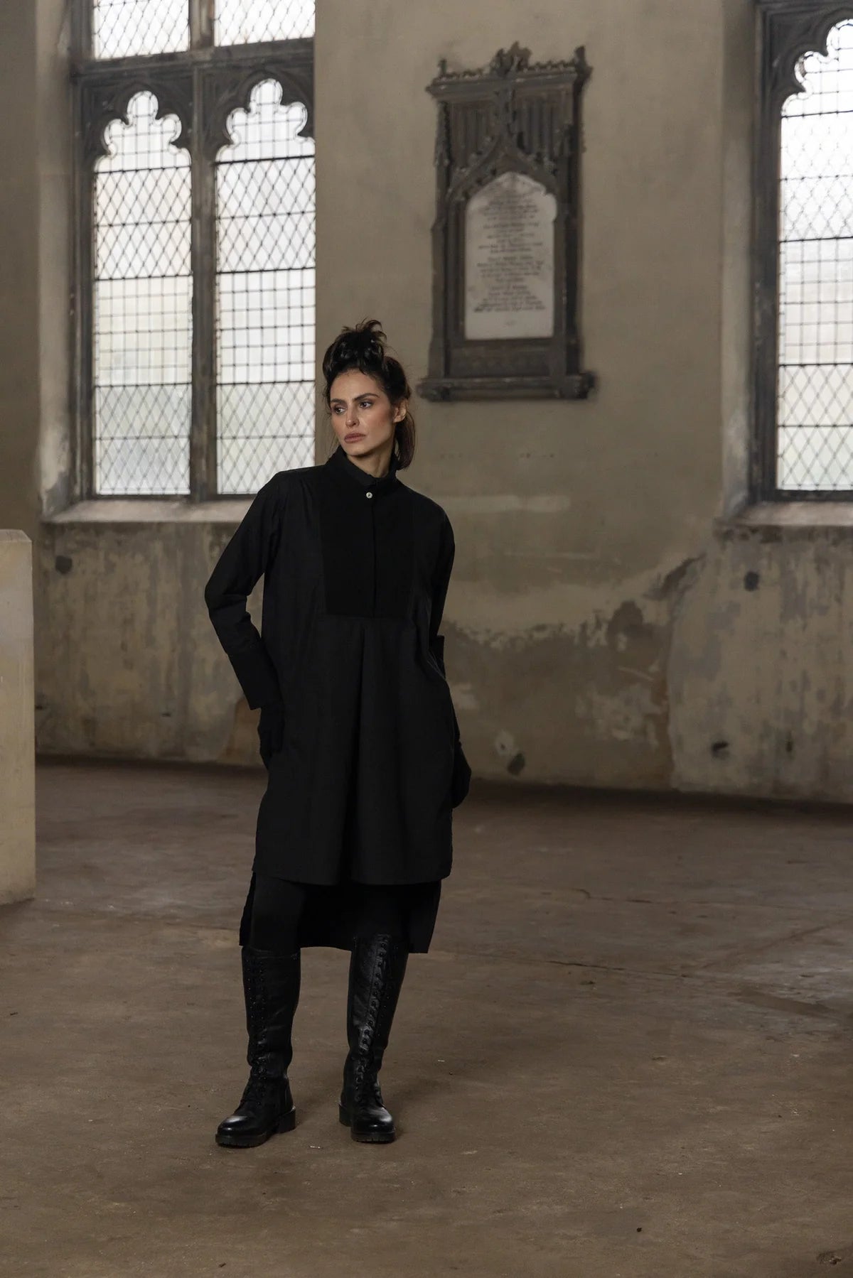 Winifred Shirt Dress- Cotton Poplin - Black