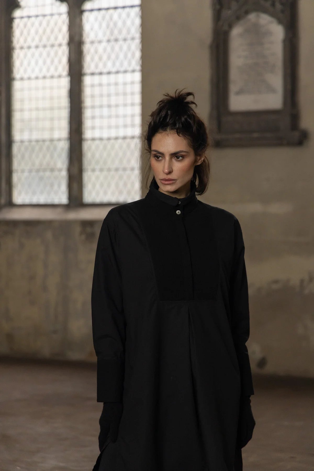 Winifred Shirt Dress- Cotton Poplin - Black