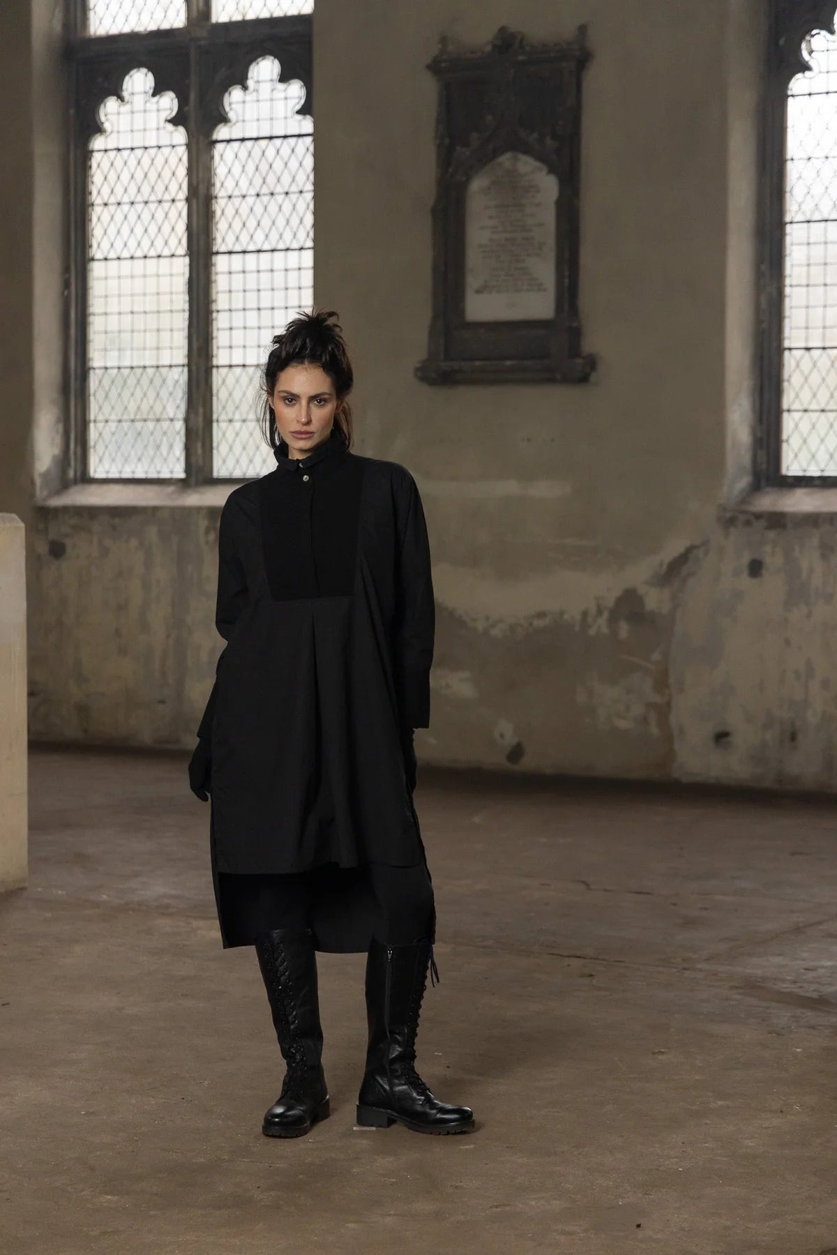 Winifred Shirt Dress- Cotton Poplin - Black