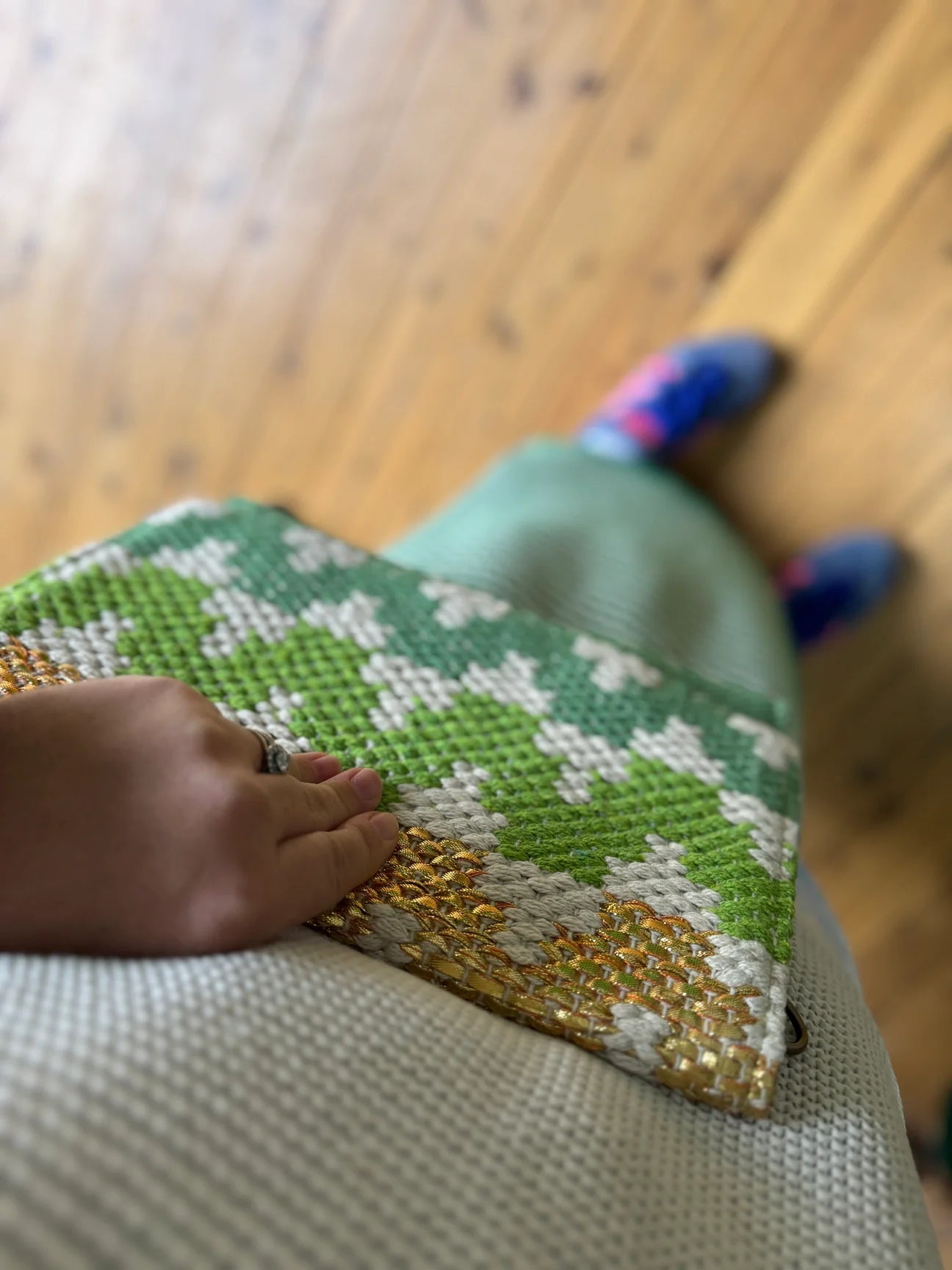 Metallic Woven Envelope Clutch/Bag - Green