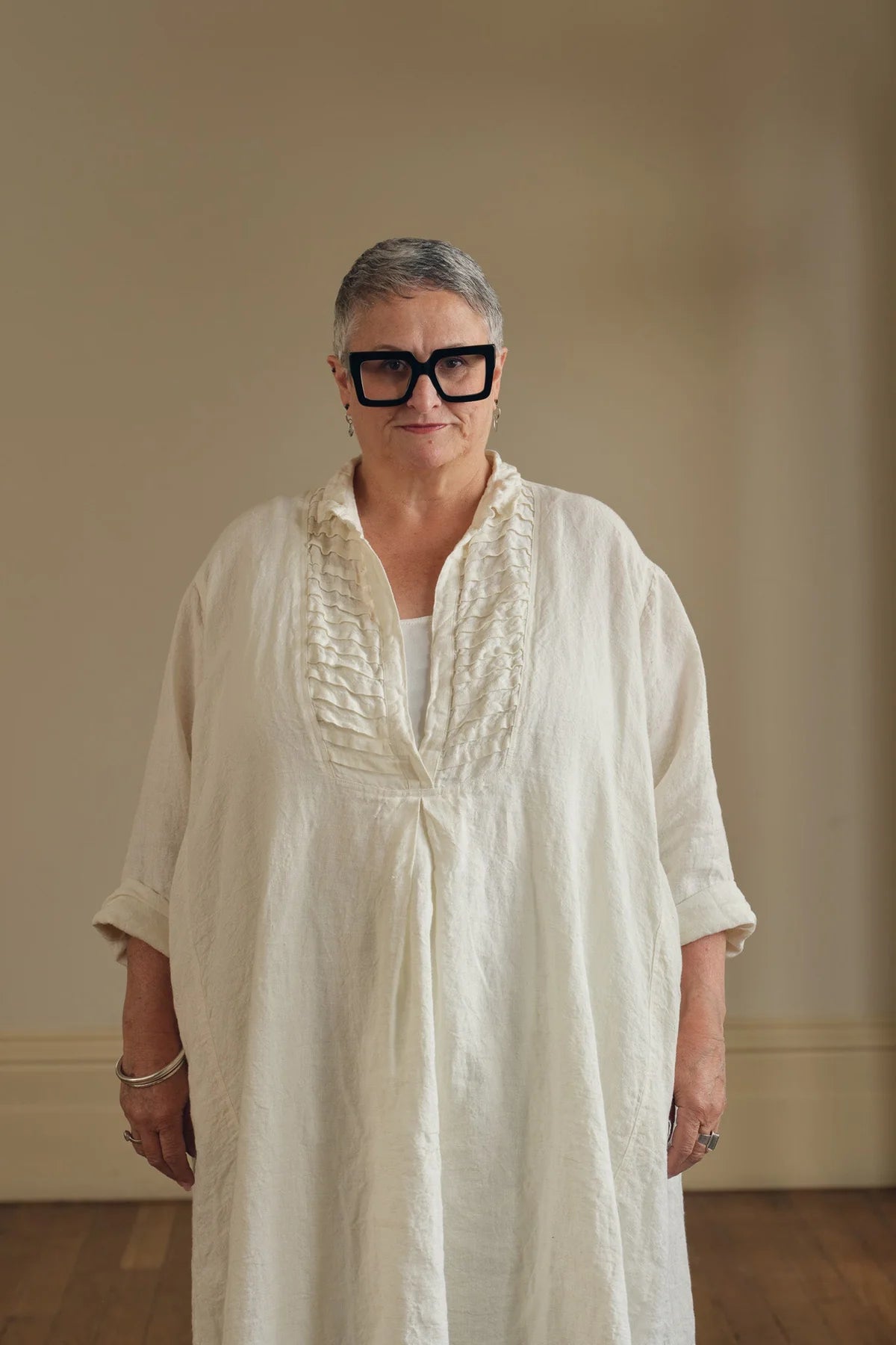 Yves Tuxedo Dress - Linen warm white