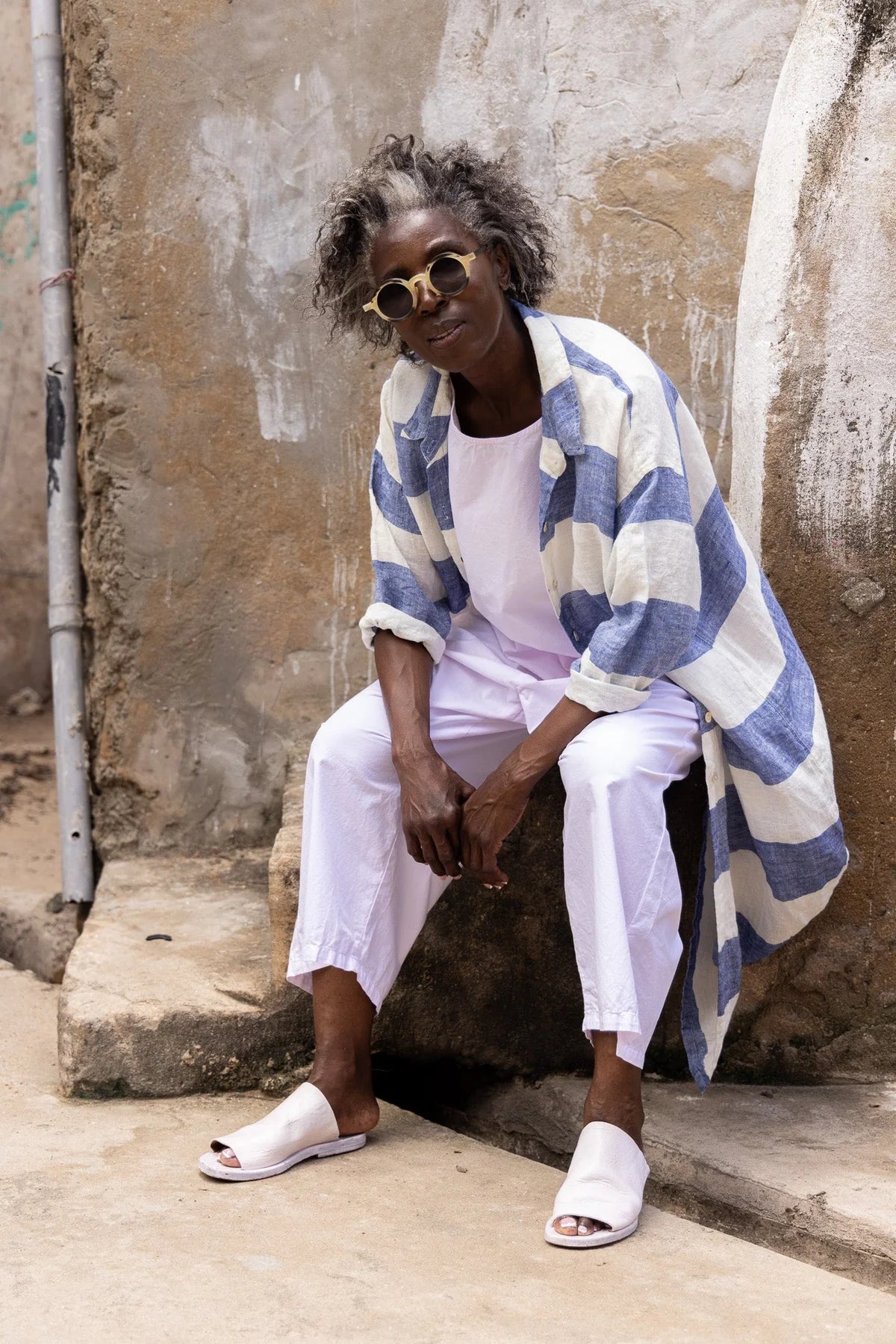 Zawadi Jacket/Dress - blue stripe linen