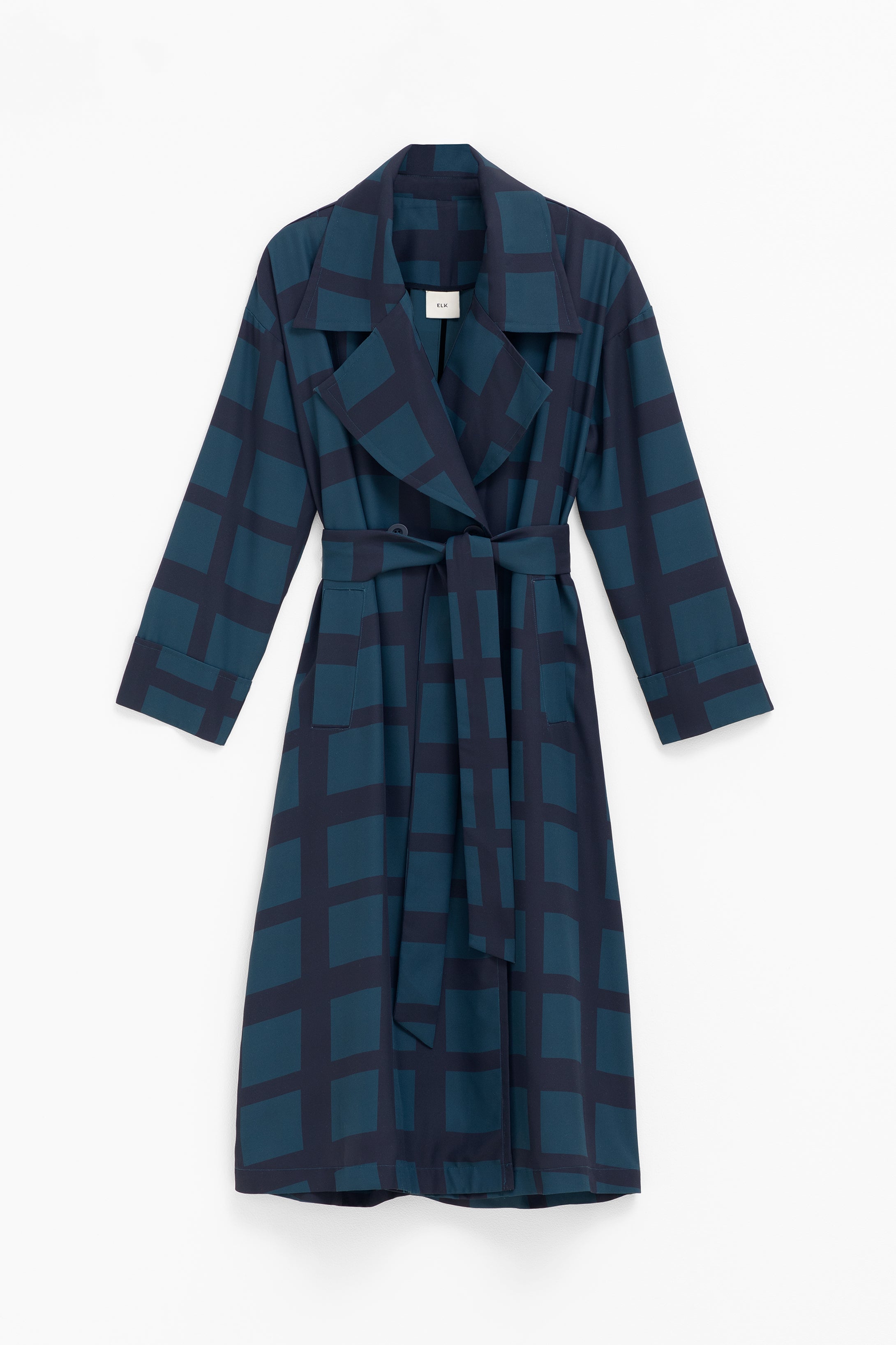 Krata Trench Coat - Navy/Kombu Green Check