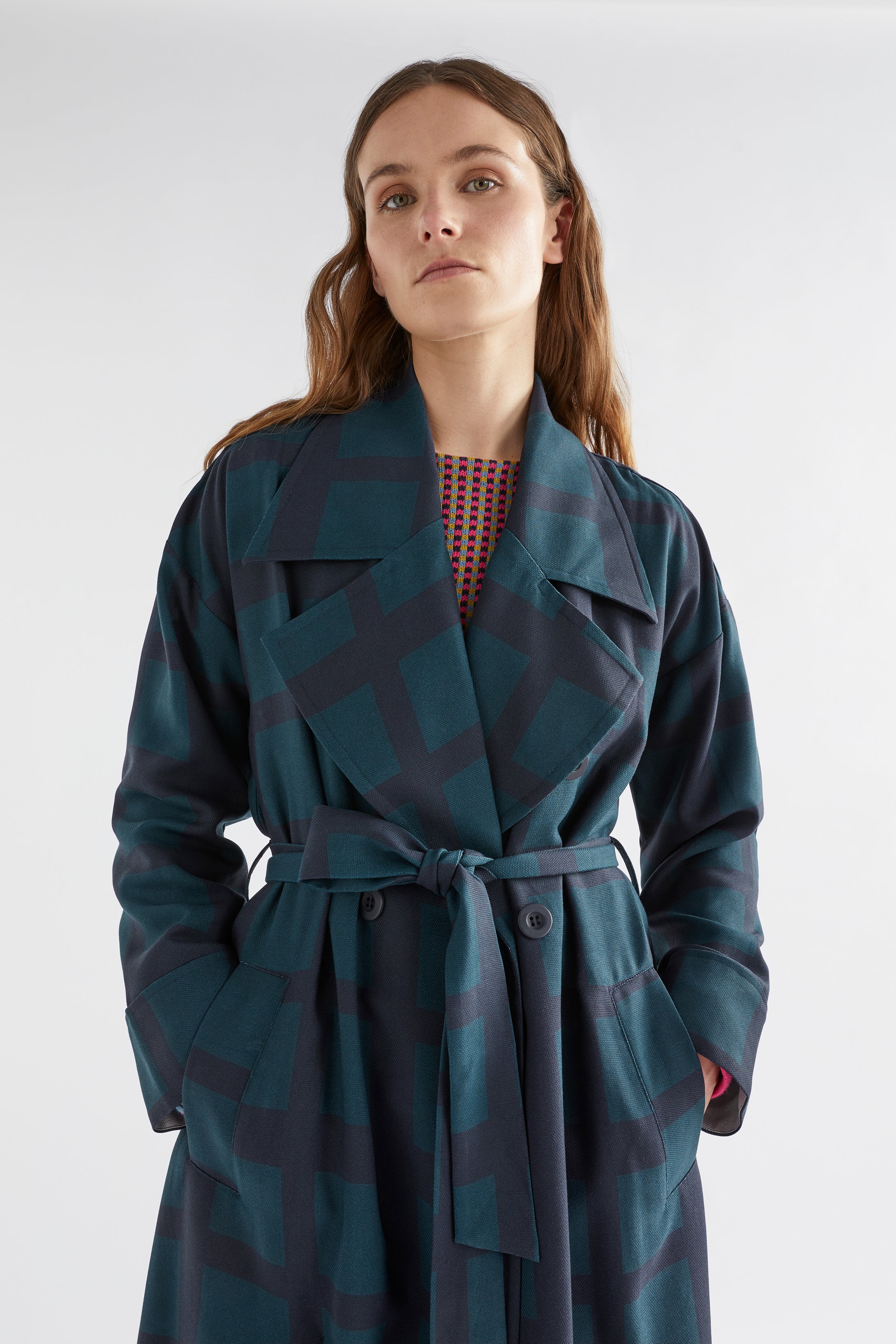 Krata Trench Coat - Navy/Kombu Green Check