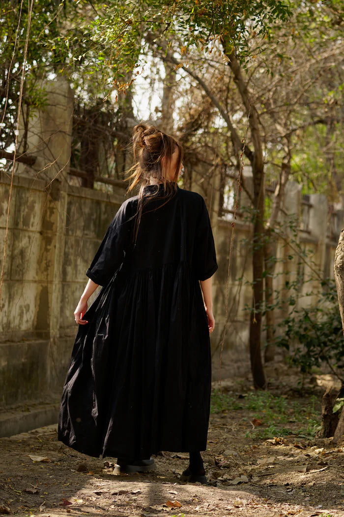 Edith Long Dress Cotton Twill - Black