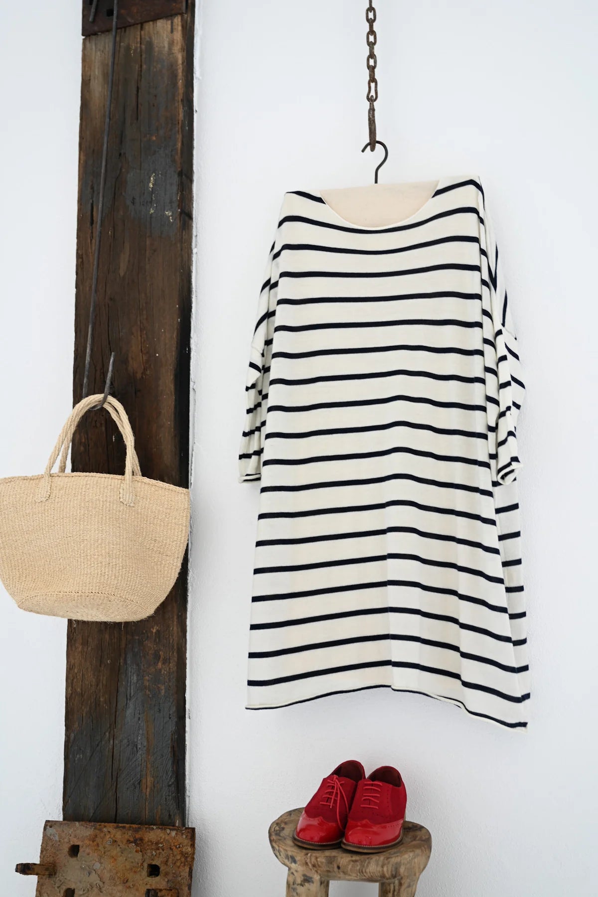 Emi Wool Dress - Cream with Navy Stripe
