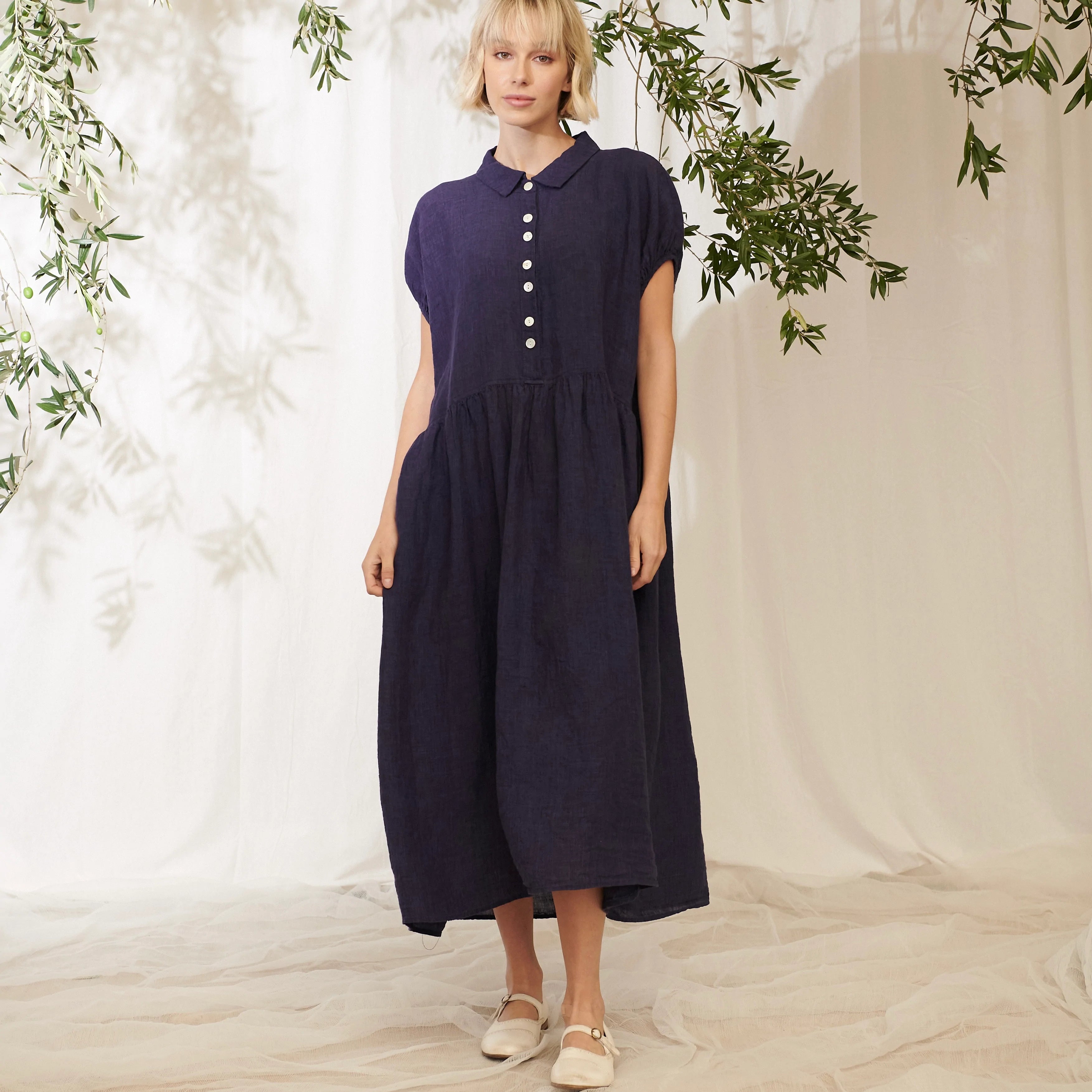 Pennant Linen Dress - Indigo