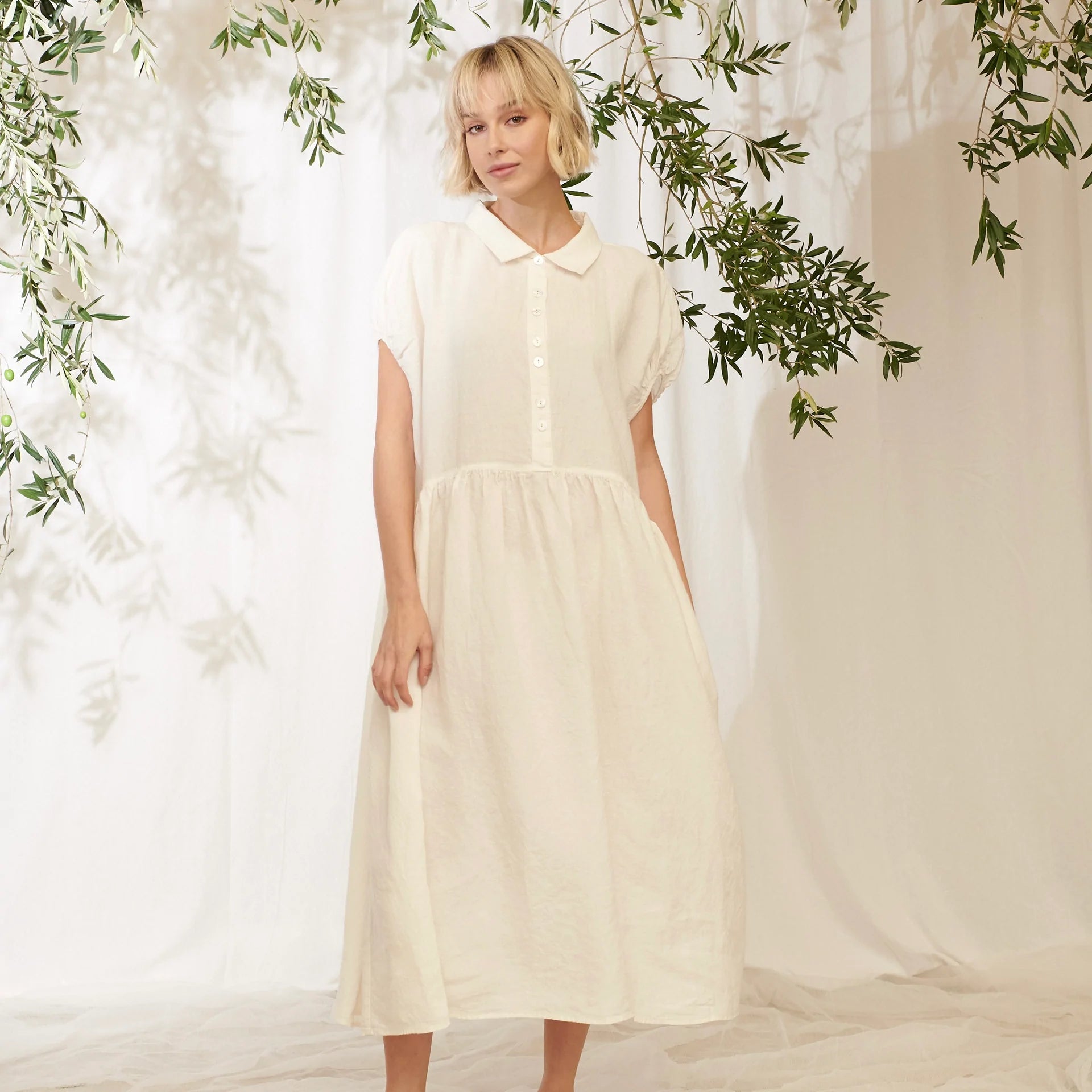 Pennant Linen Dress - Milk