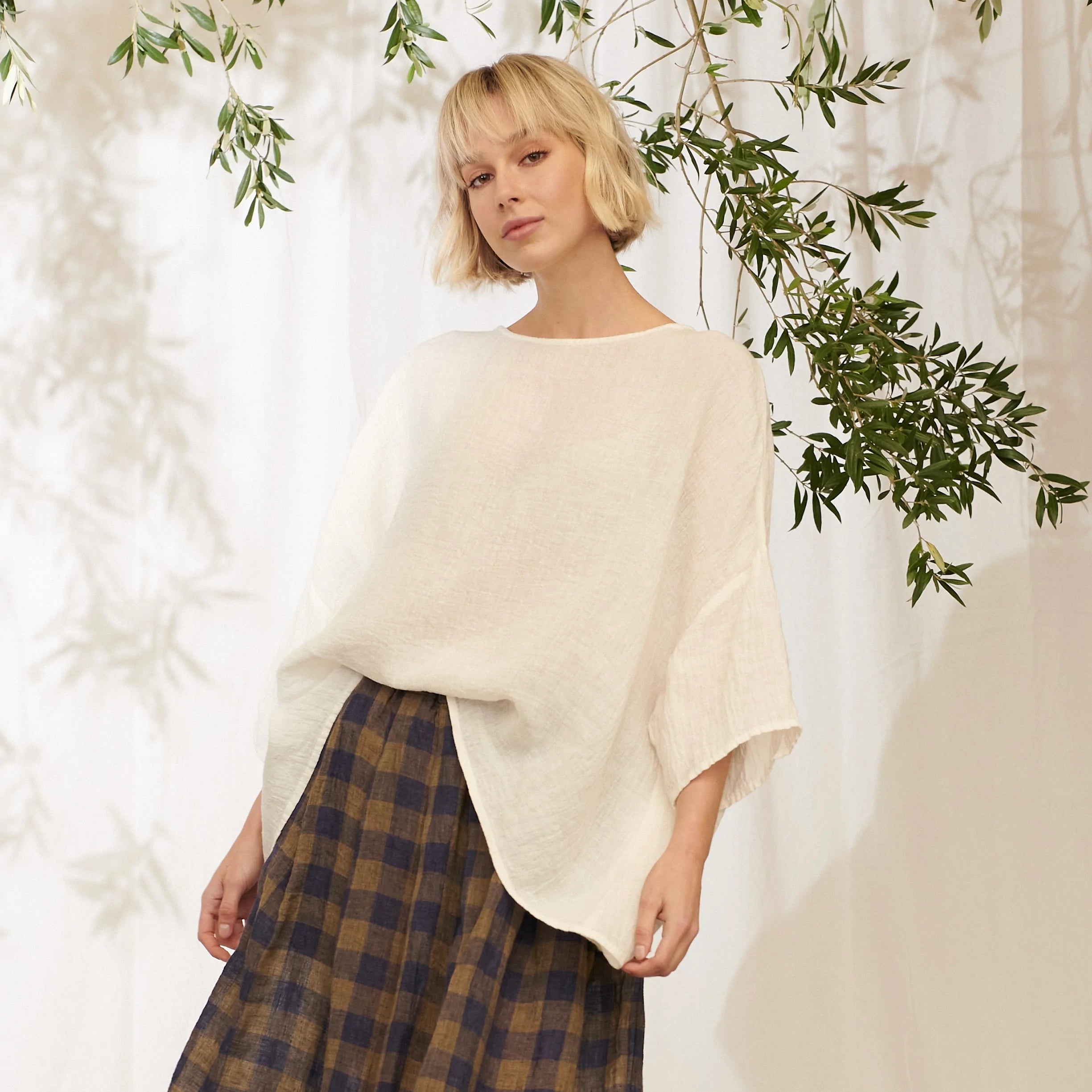 Clara Oversized Linen Tee - White