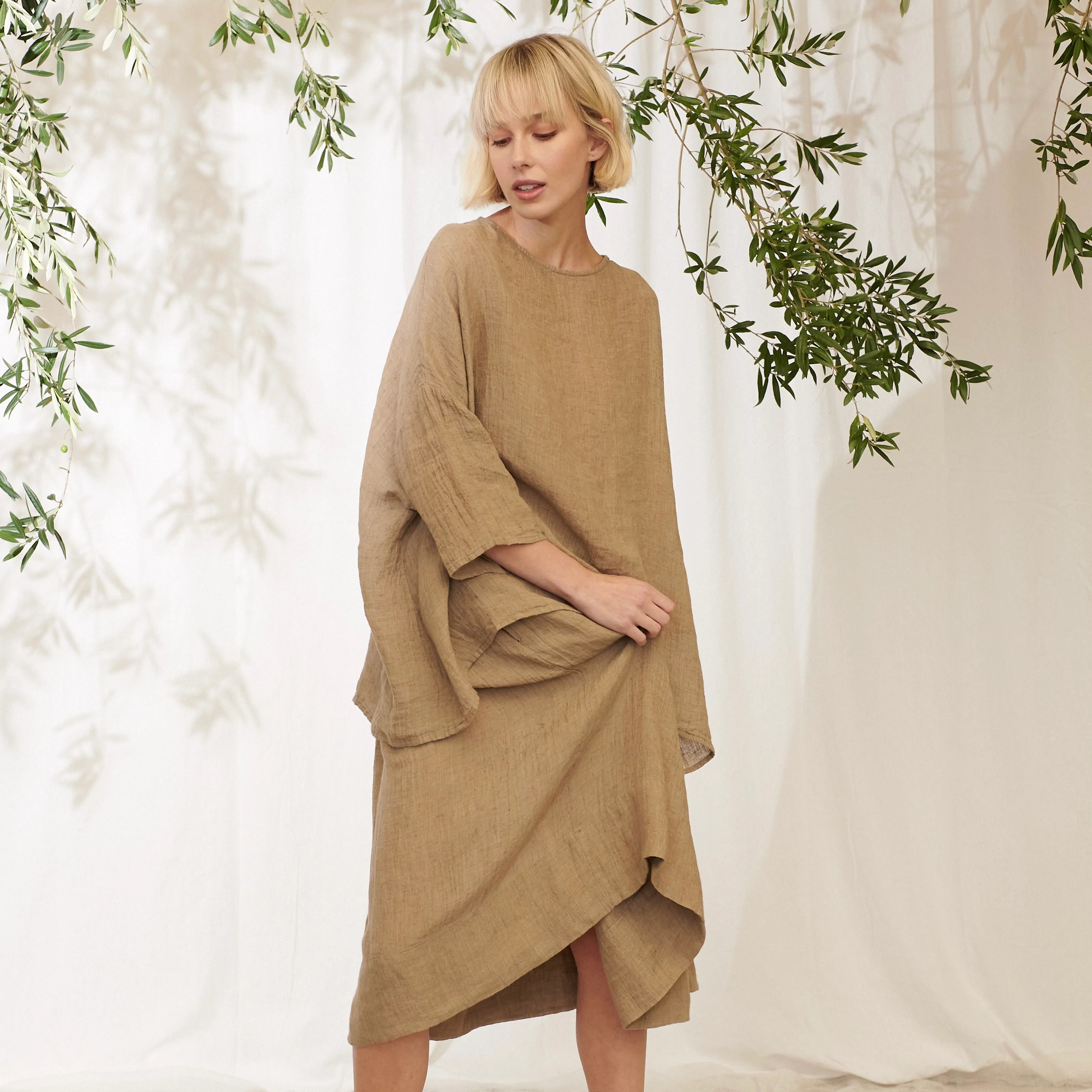 Clara Oversized Linen Gauze Tee - Clay