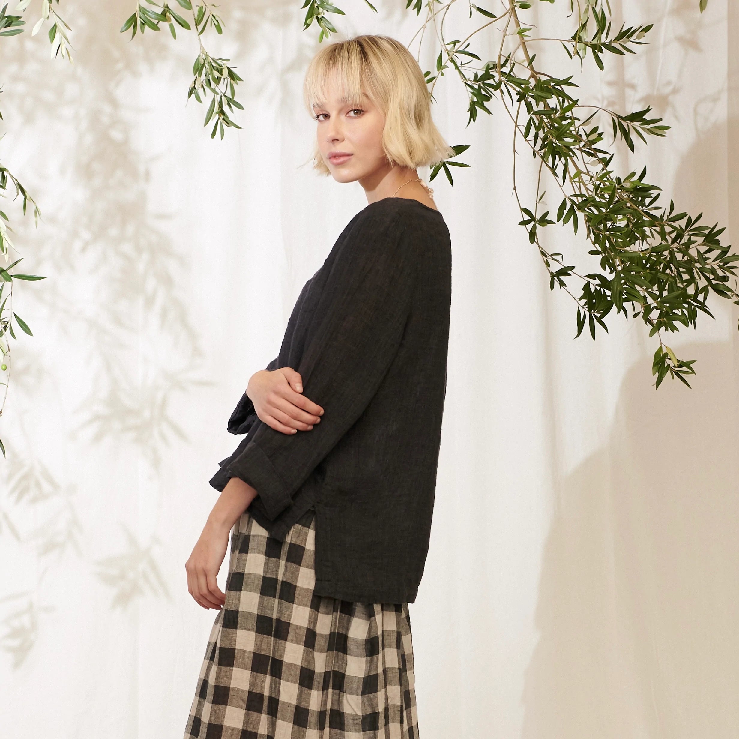 Ombeline Linen Gauze Top - Blackwood