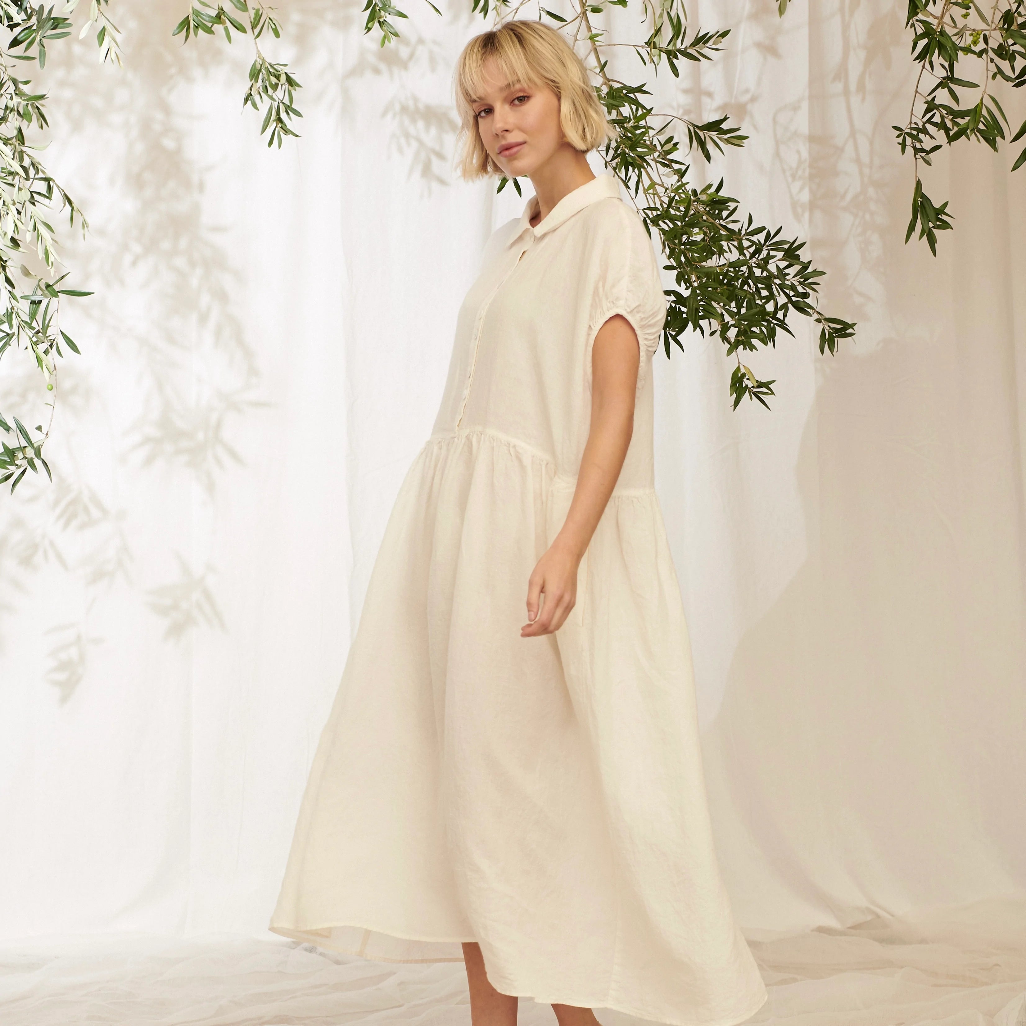 Pennant Linen Dress - Milk