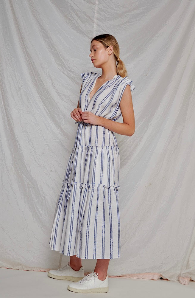 Shelly Dress - White/Blue Stripe