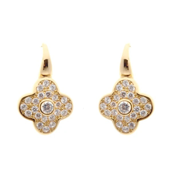 Yellow Gold Plate Cubic Zirconia Flower Earrings