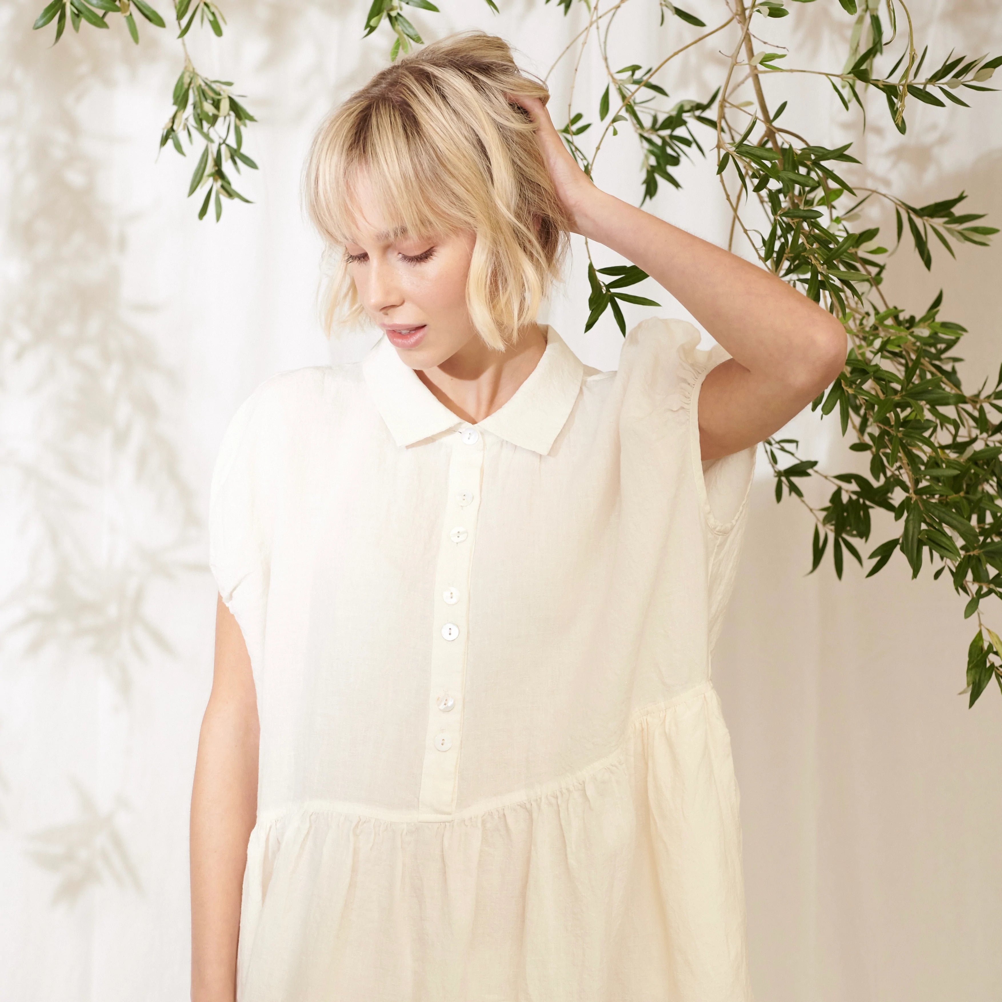Pennant Linen Dress - Milk