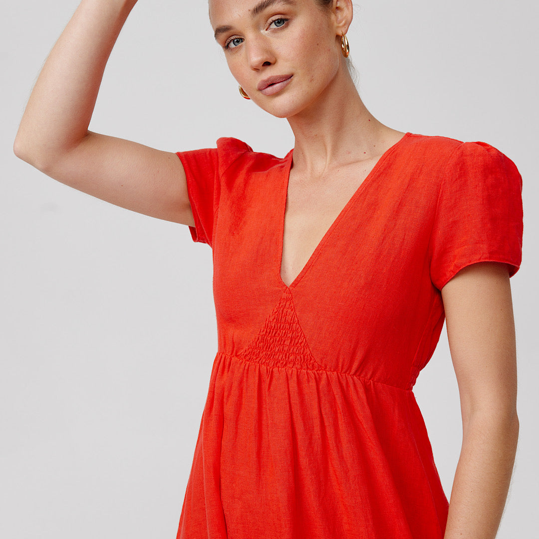 Taylor Linen Dress - Ruby Red