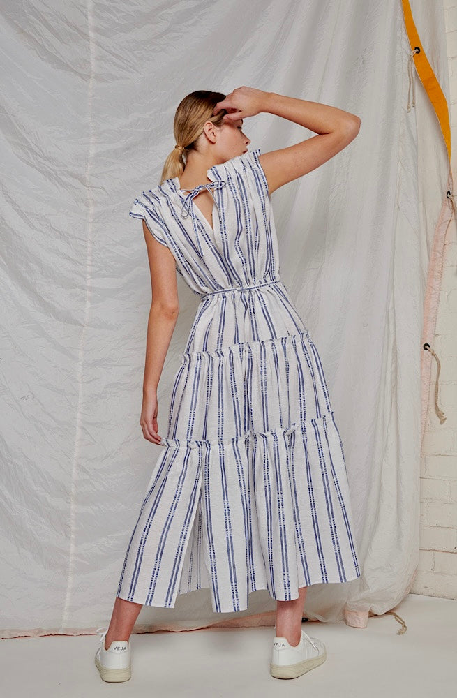 Shelly Dress - White/Blue Stripe