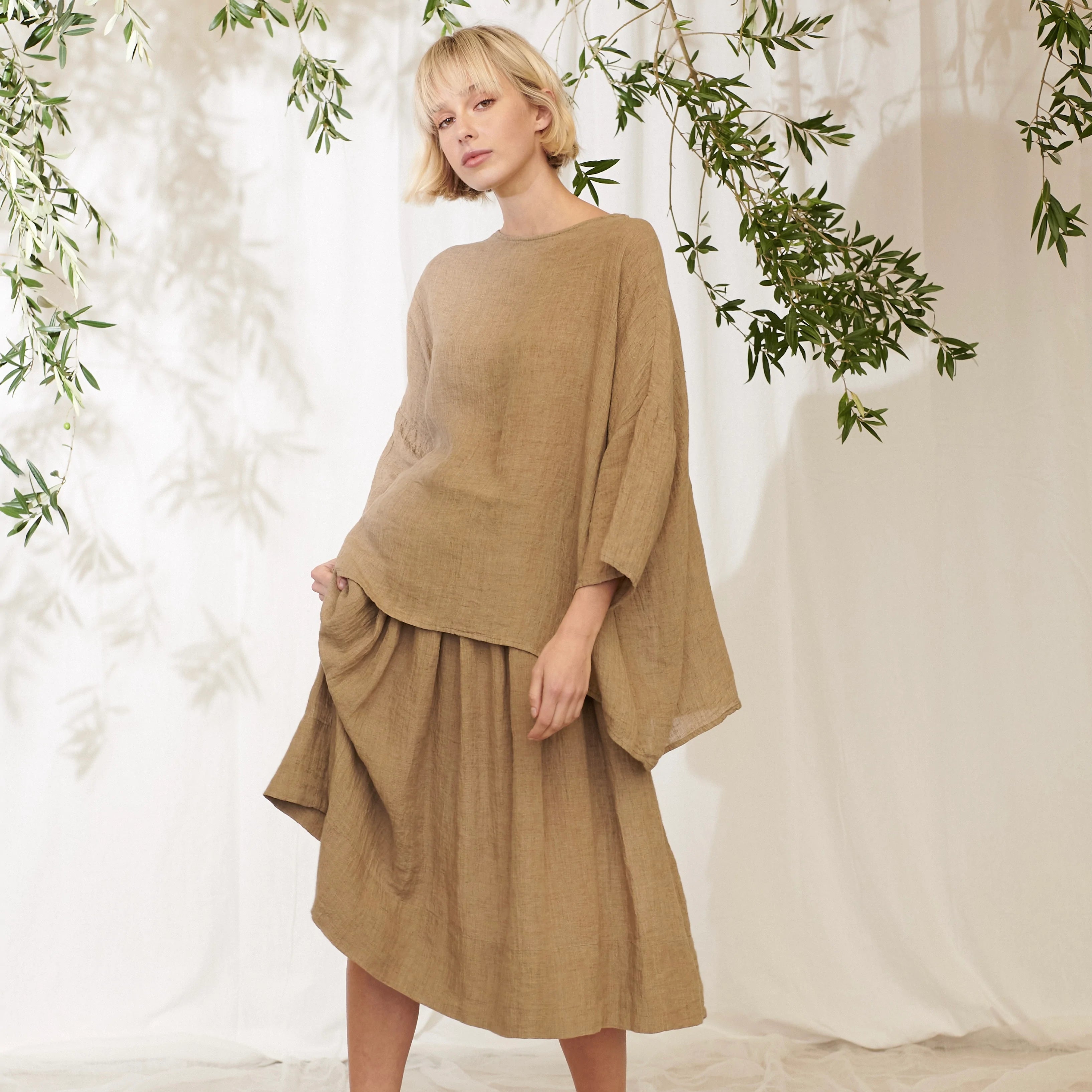 Clara Oversized Linen Gauze Tee - Clay