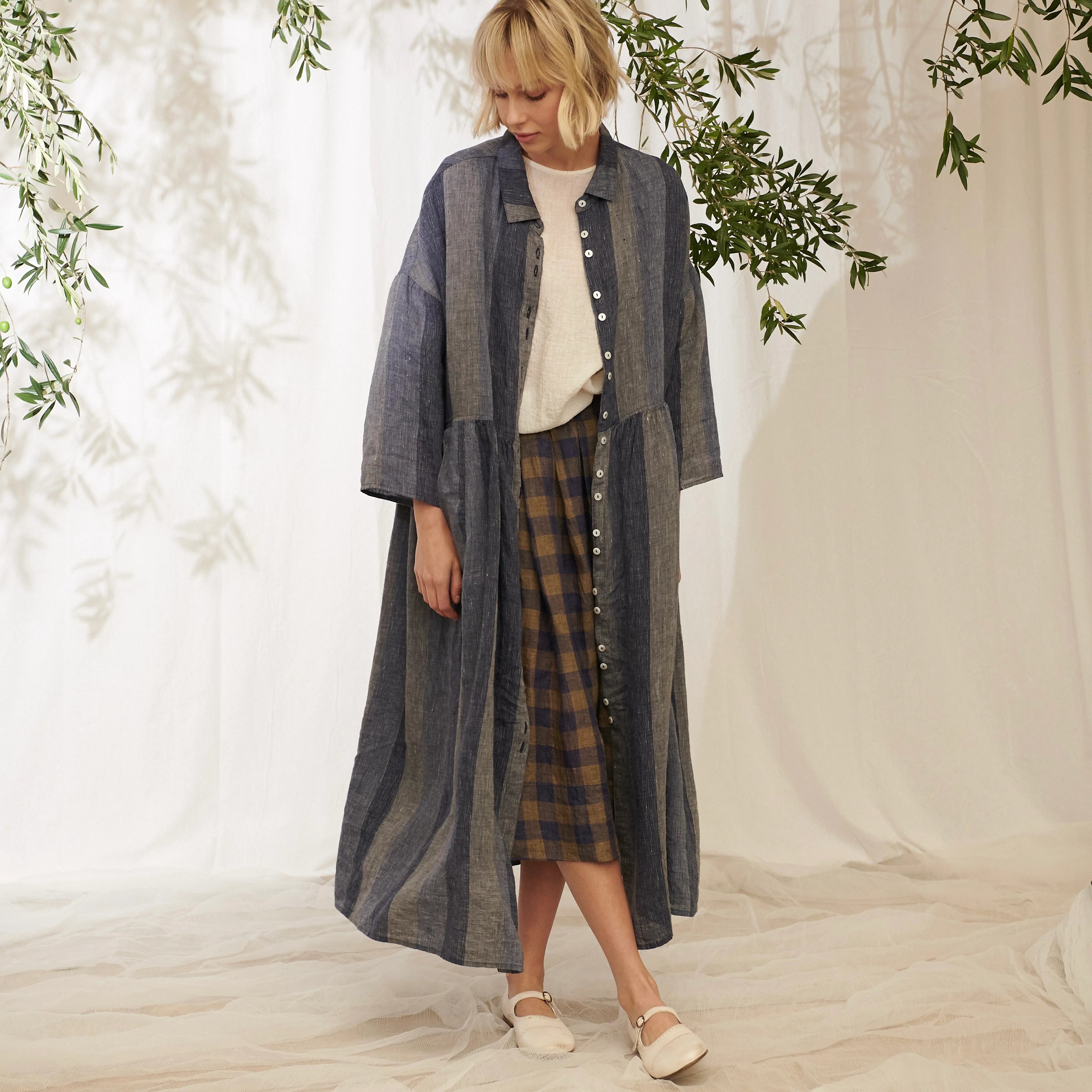Ingrid Linen Stripe Shirt Dress - Indigo Stripe