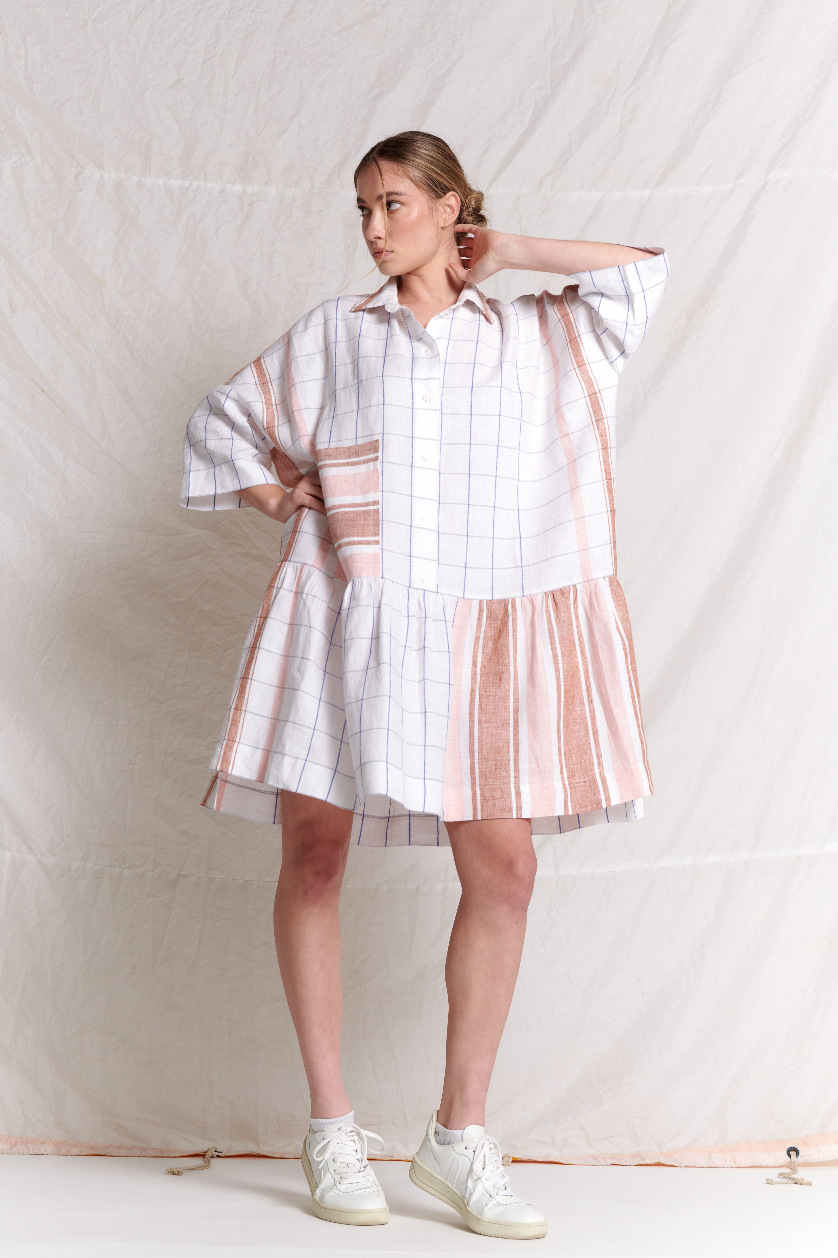 Biban Dress Stripe/Plaid - Bronze/Petal