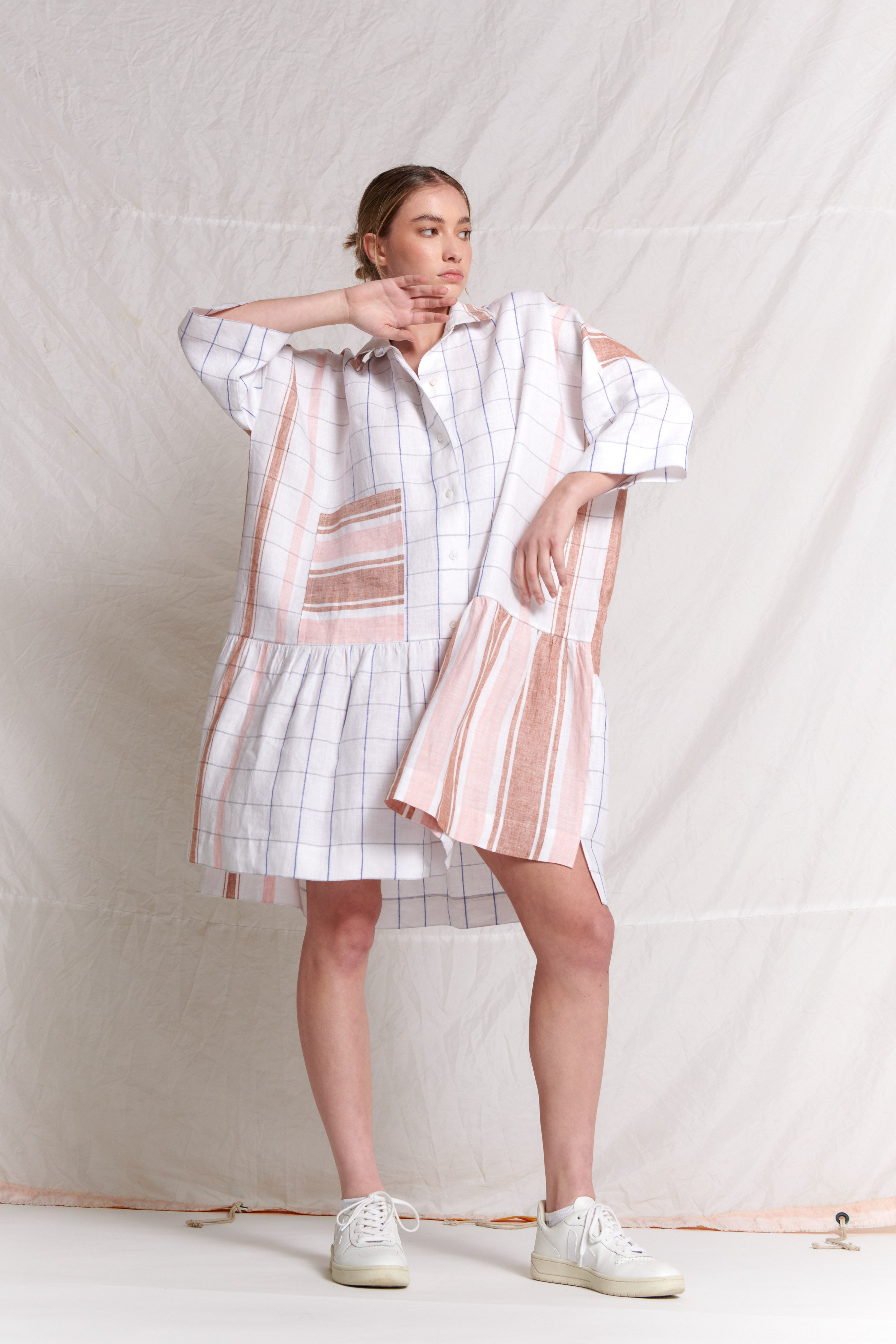 Biban Dress Stripe/Plaid - Bronze/Petal