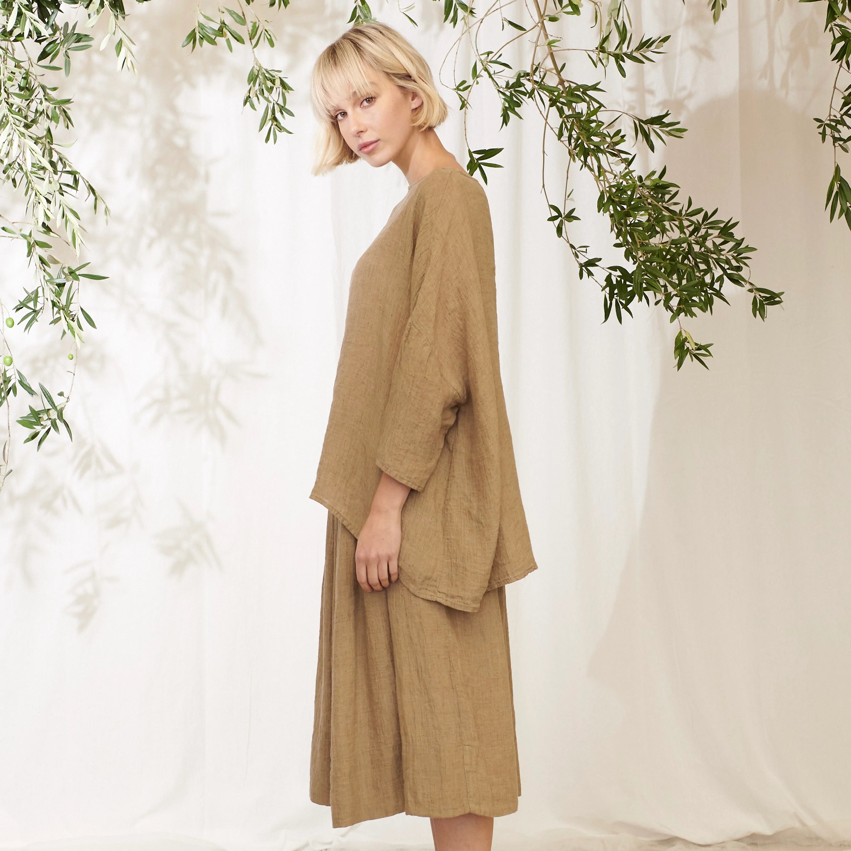 Clara Oversized Linen Gauze Tee - Clay
