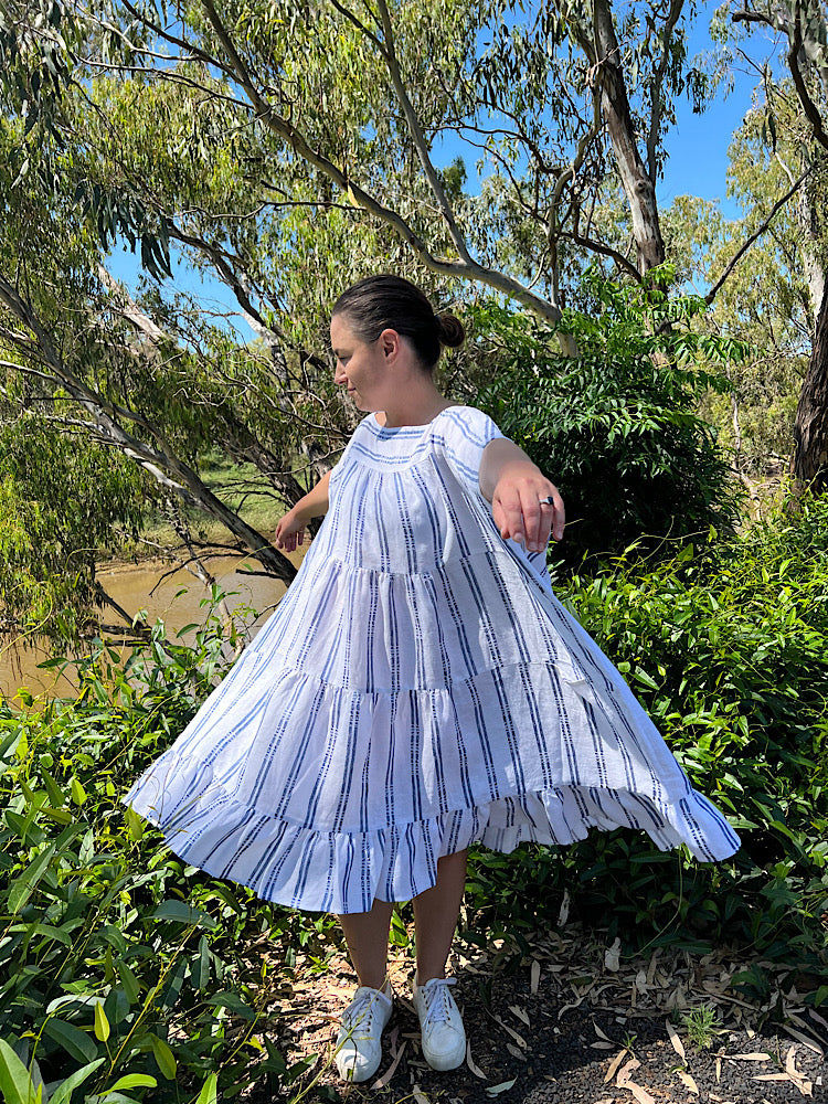 Infinity Dress - White/Blue Stripe