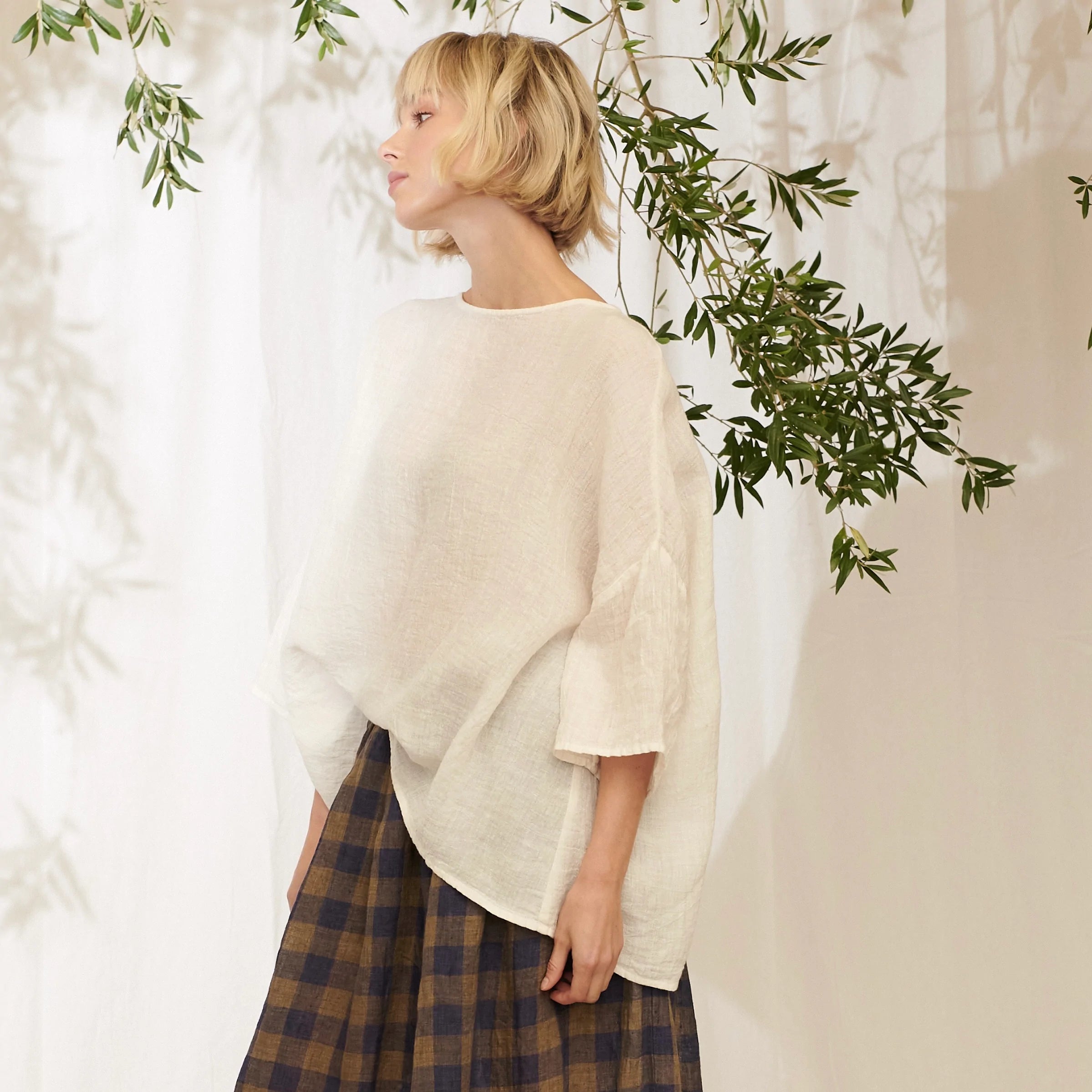 Clara Oversized Linen Tee - White